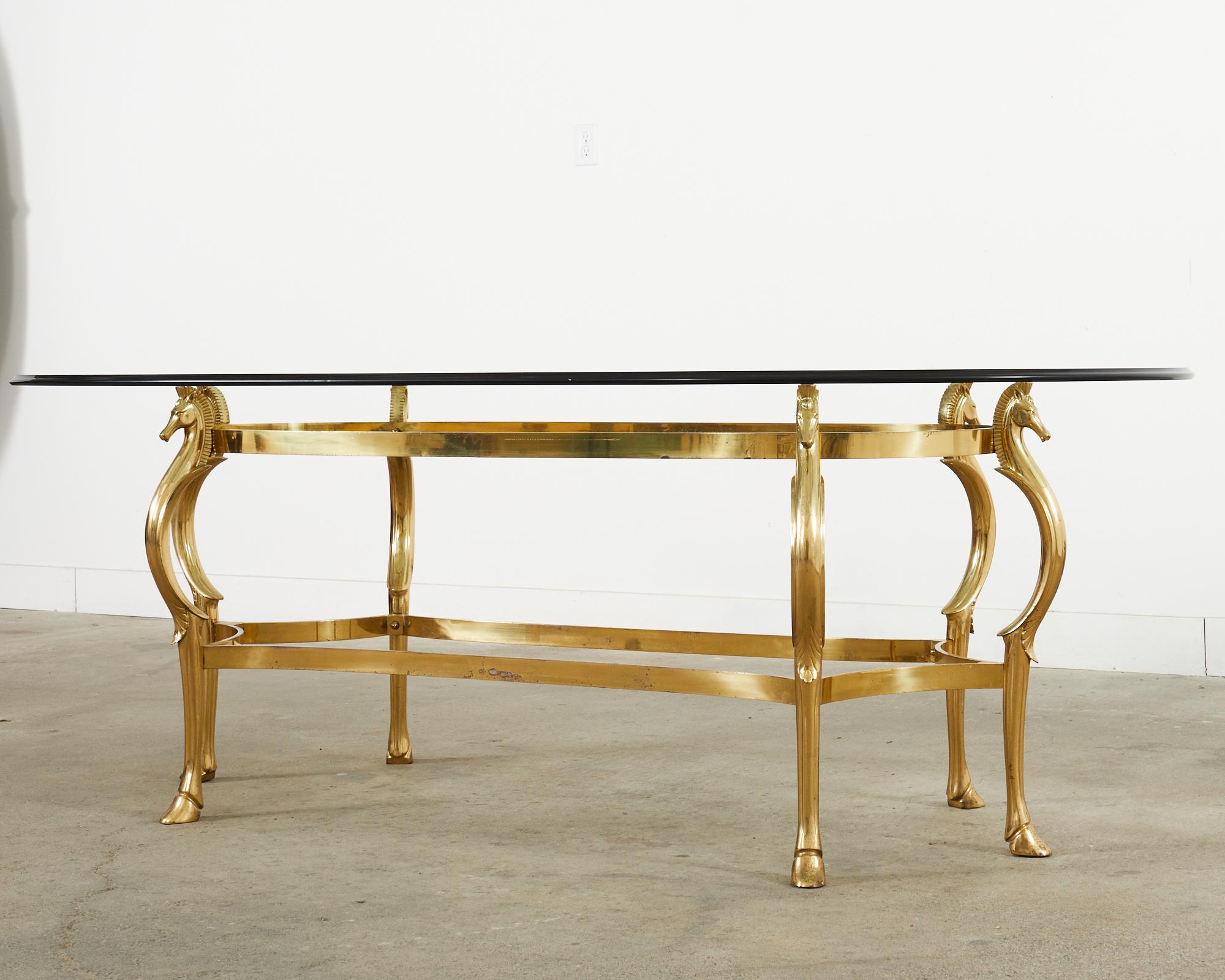 Maison Jansen Style Hollywood Regency Brass Oval Dining Table  In Good Condition For Sale In Rio Vista, CA