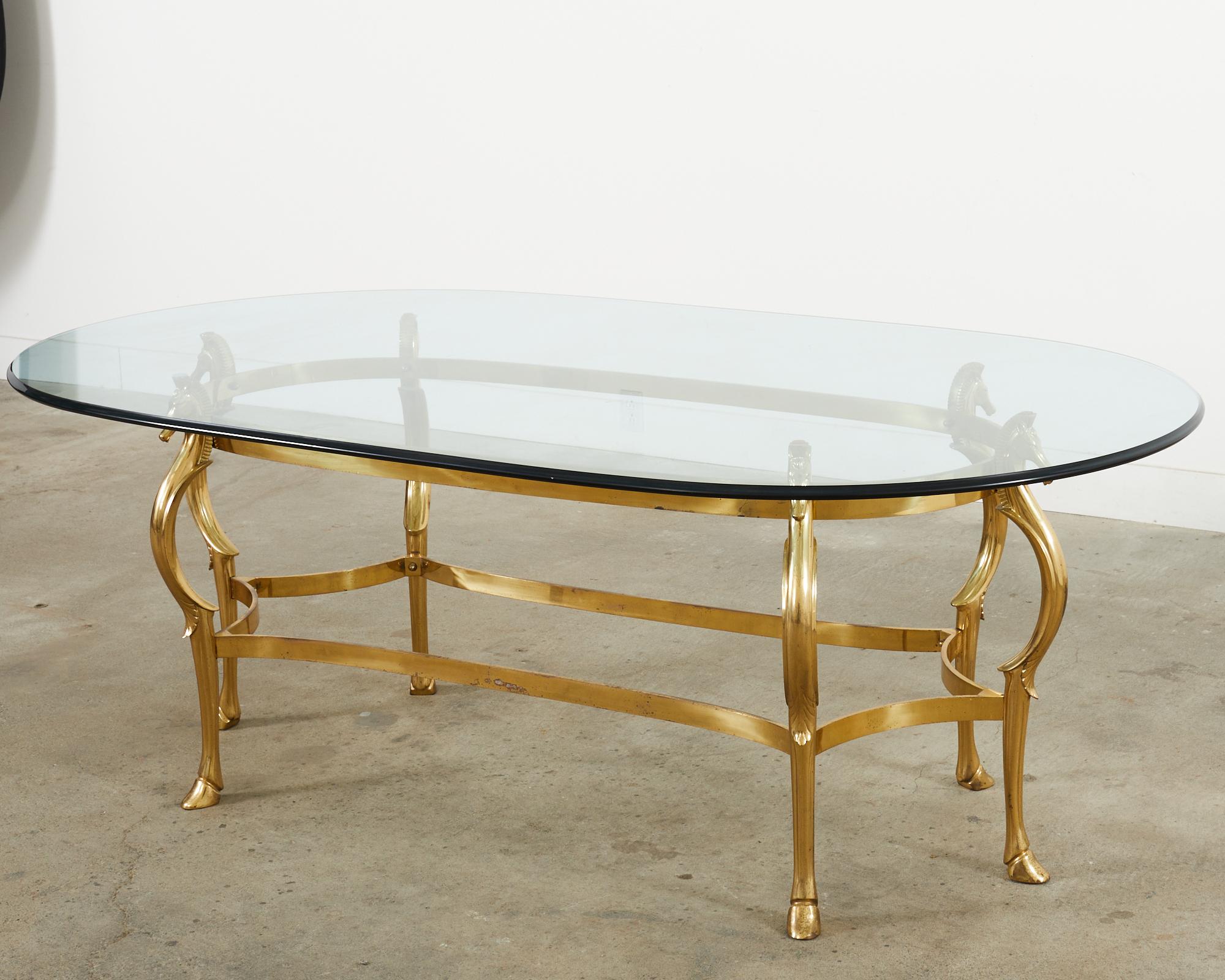20th Century Maison Jansen Style Hollywood Regency Brass Oval Dining Table  For Sale