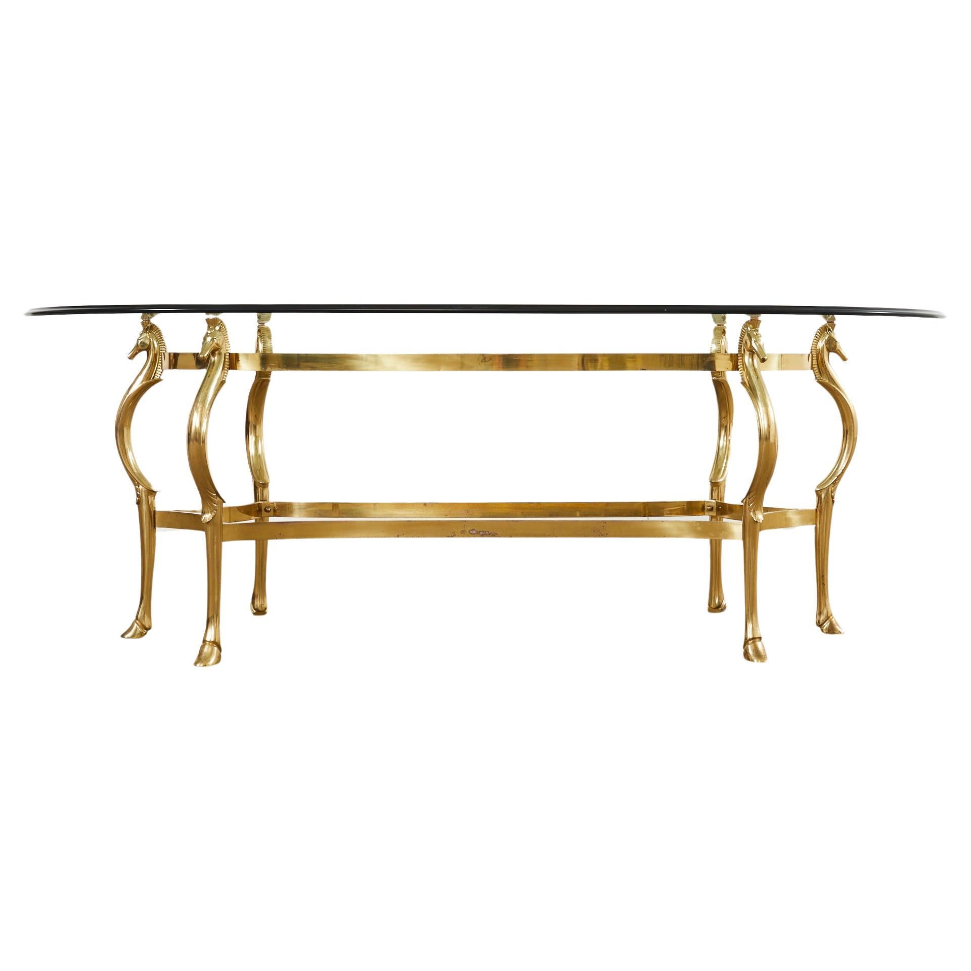 Maison Jansen Style Hollywood Regency Brass Oval Dining Table  For Sale