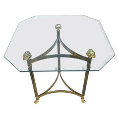 Maison Jansen Style Hollywood Regency Brass Rams Head Hoof Footed End Side Table