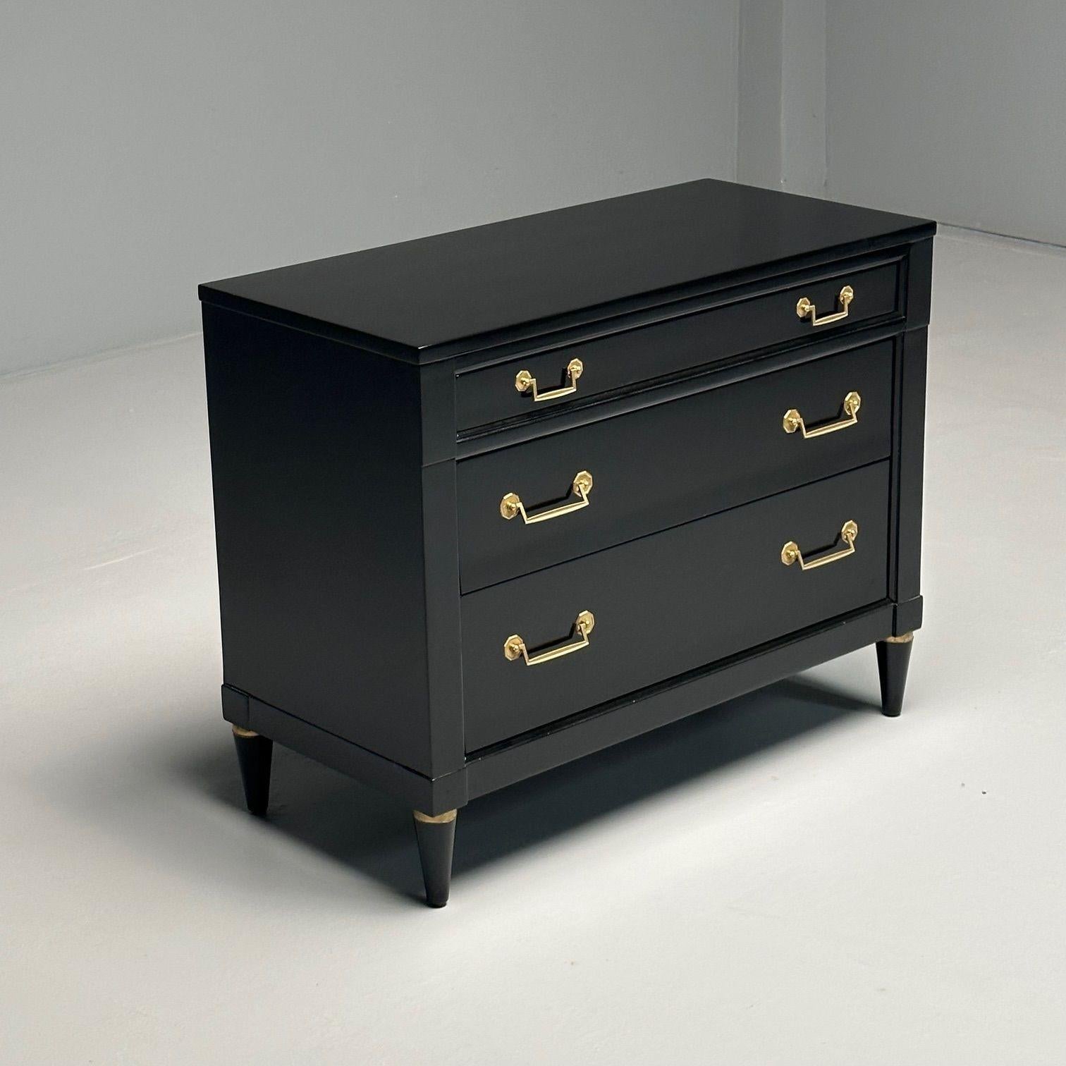 American Maison Jansen Style, Hollywood Regency, Chest, Black Lacquer, Bronze, 1970s
