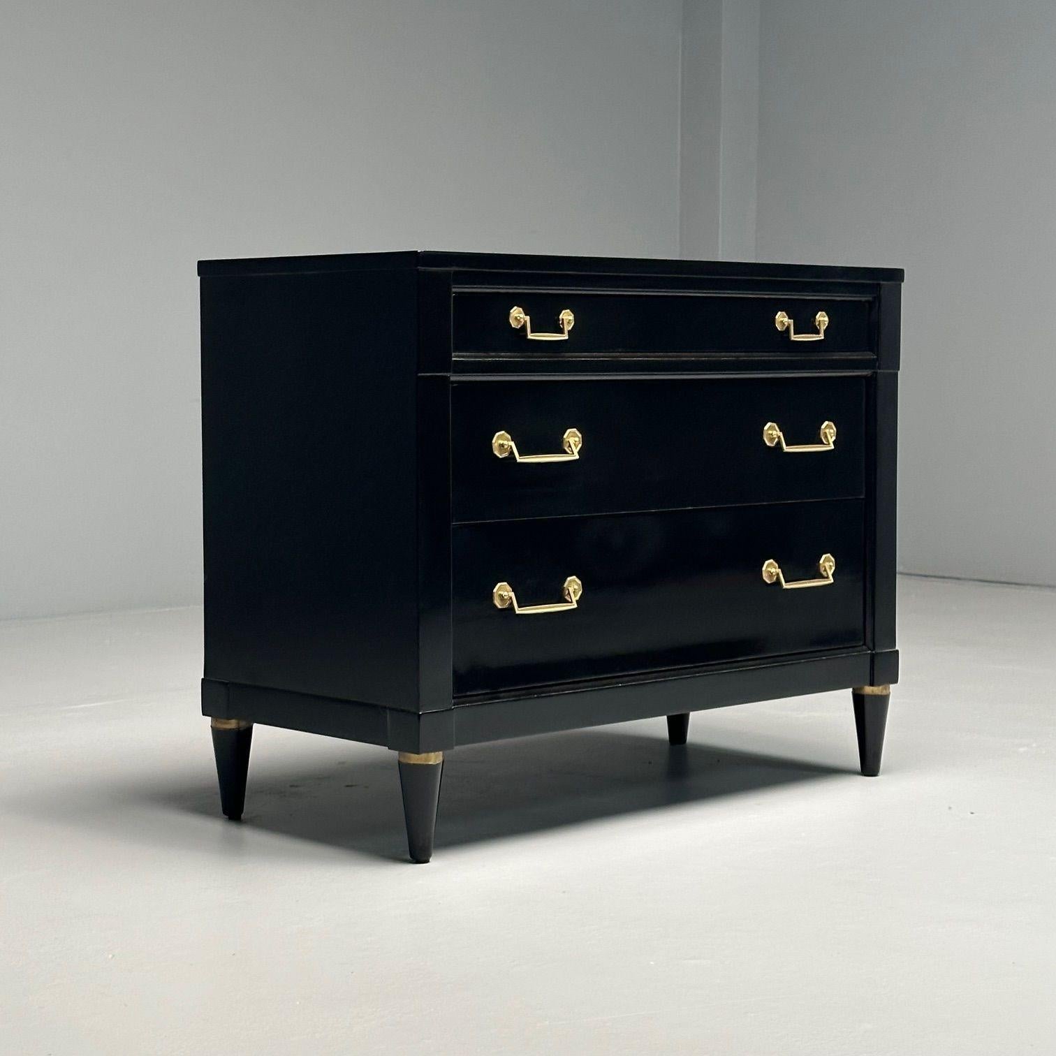 Maison Jansen Style, Hollywood Regency, Chest, Black Lacquer, Bronze, 1970s In Good Condition In Manhasset, NY