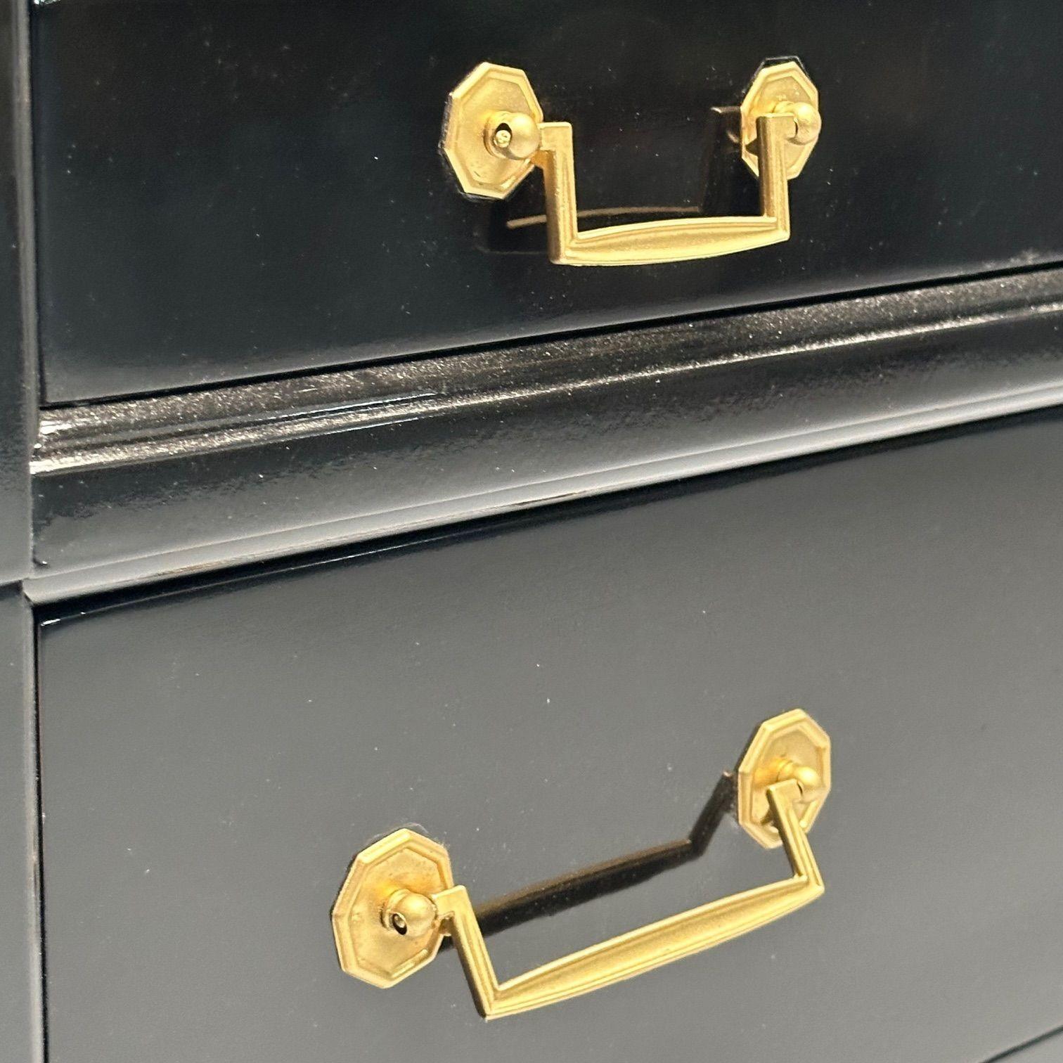 Maison Jansen Style, Hollywood Regency, Chest, Black Lacquer, Bronze, 1970s 1