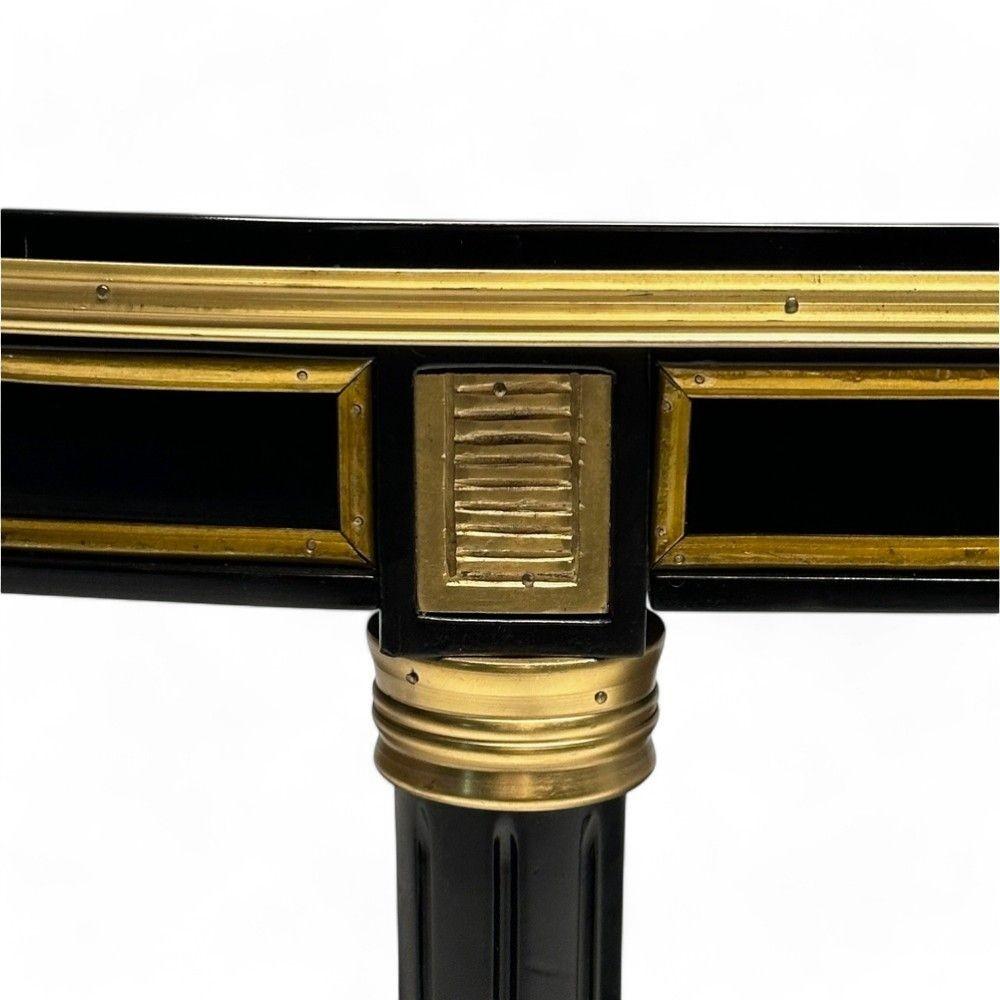 Maison Jansen Style, Hollywood Regency, Table de salle à manger, Laque noire, Bronze en vente 3