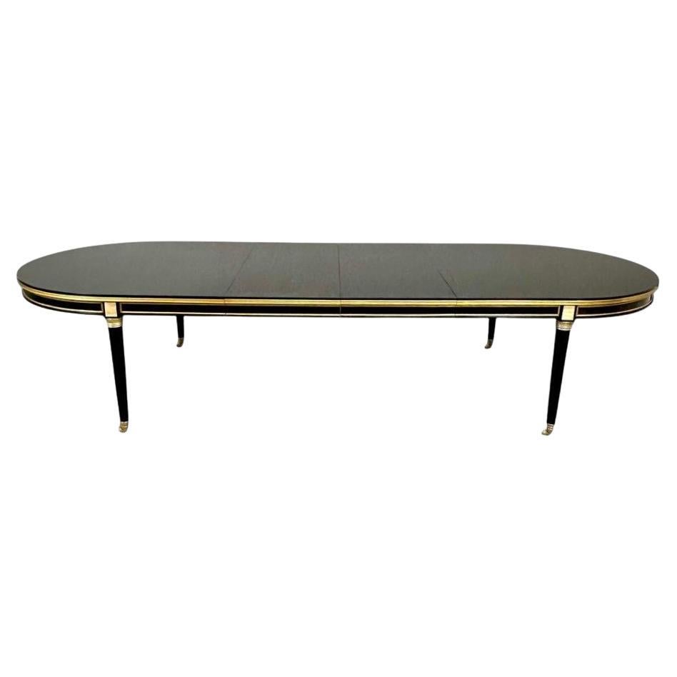 Tavolo da pranzo in stile Maison Jansen, Hollywood Regency, lacca nera, bronzo