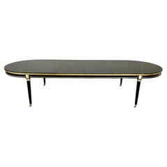 Tavolo da pranzo in stile Maison Jansen, Hollywood Regency, lacca nera, bronzo