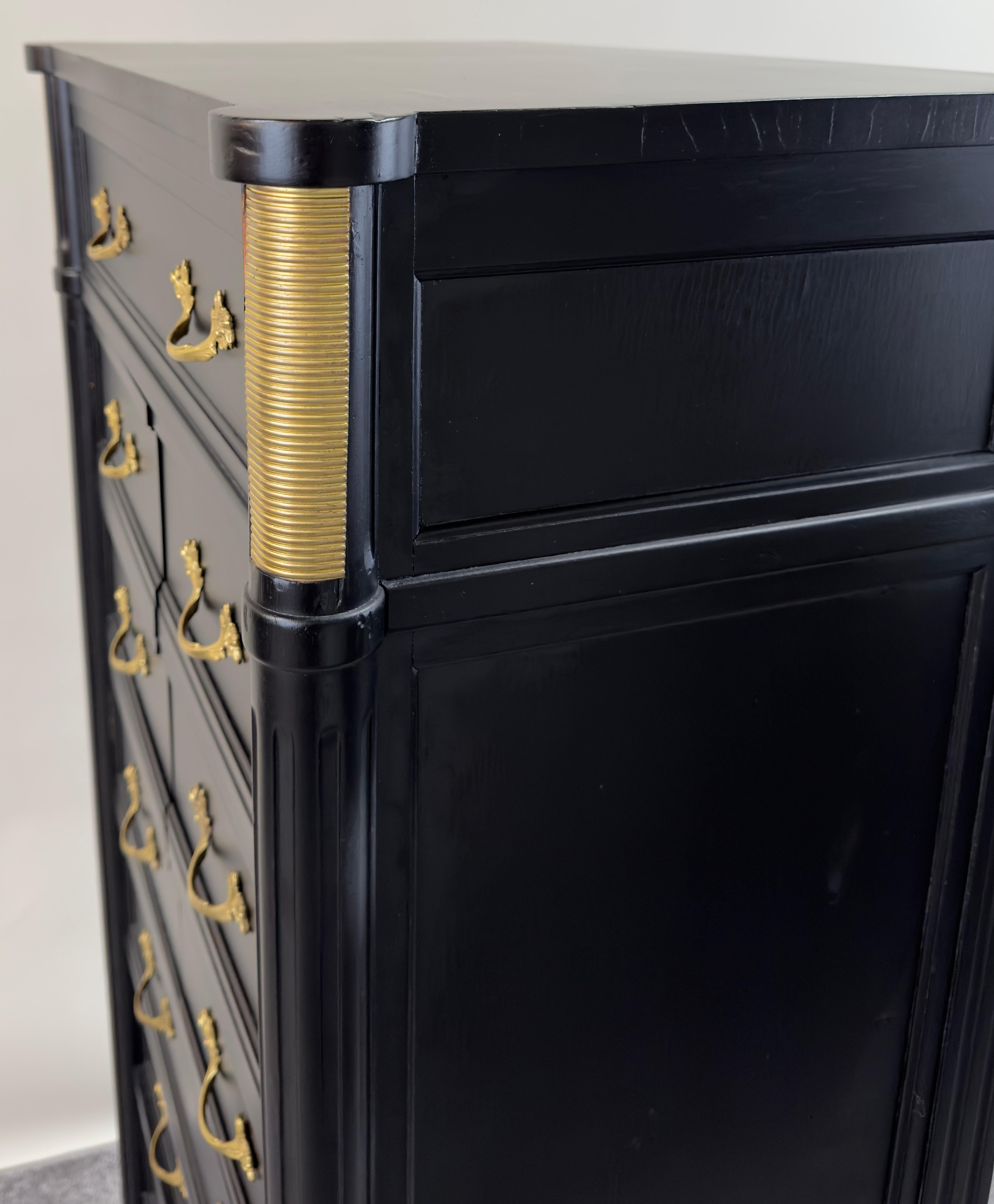 Maison Jansen Style Hollywood Regency Ebenholz & Messing Zweitürige Bar und hohe Kommode im Angebot 6