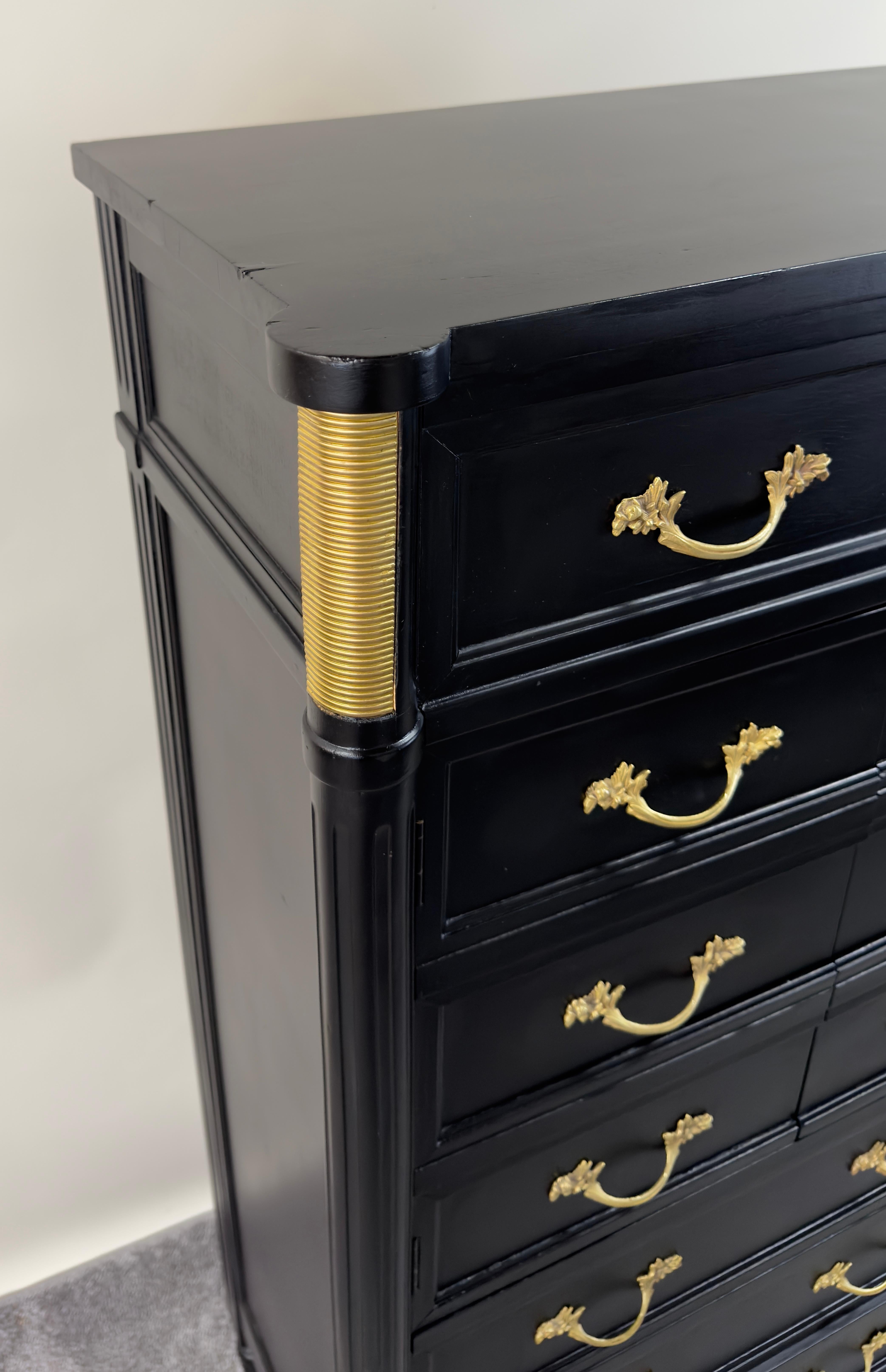 Maison Jansen Style Hollywood Regency Ebenholz & Messing Zweitürige Bar und hohe Kommode im Angebot 7