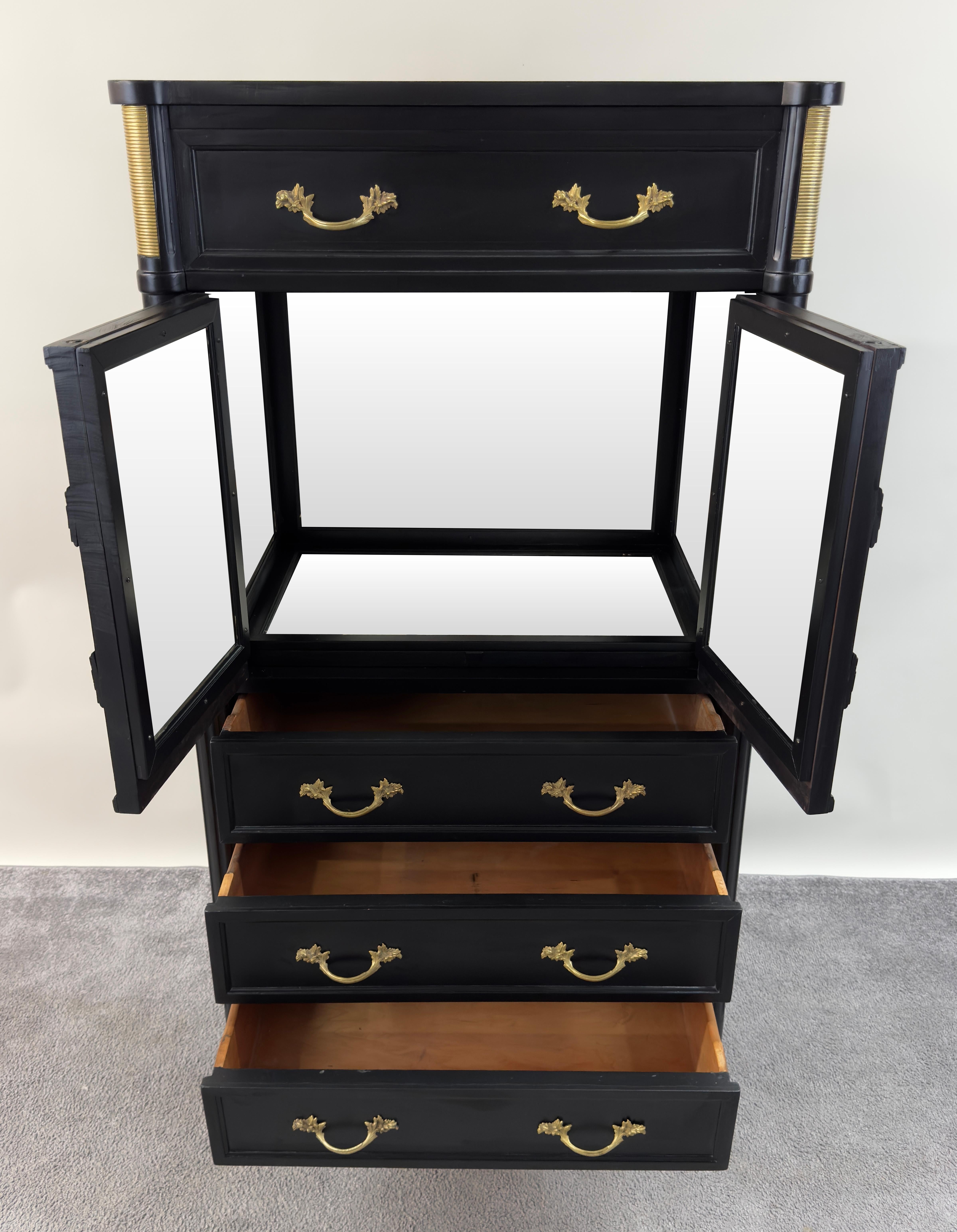 Maison Jansen Style Hollywood Regency Ebenholz & Messing Zweitürige Bar und hohe Kommode im Angebot 3