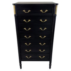 Maison Jansen Style Hollywood Regency Ebony & Brass Two-Door Bar and Tall Chest