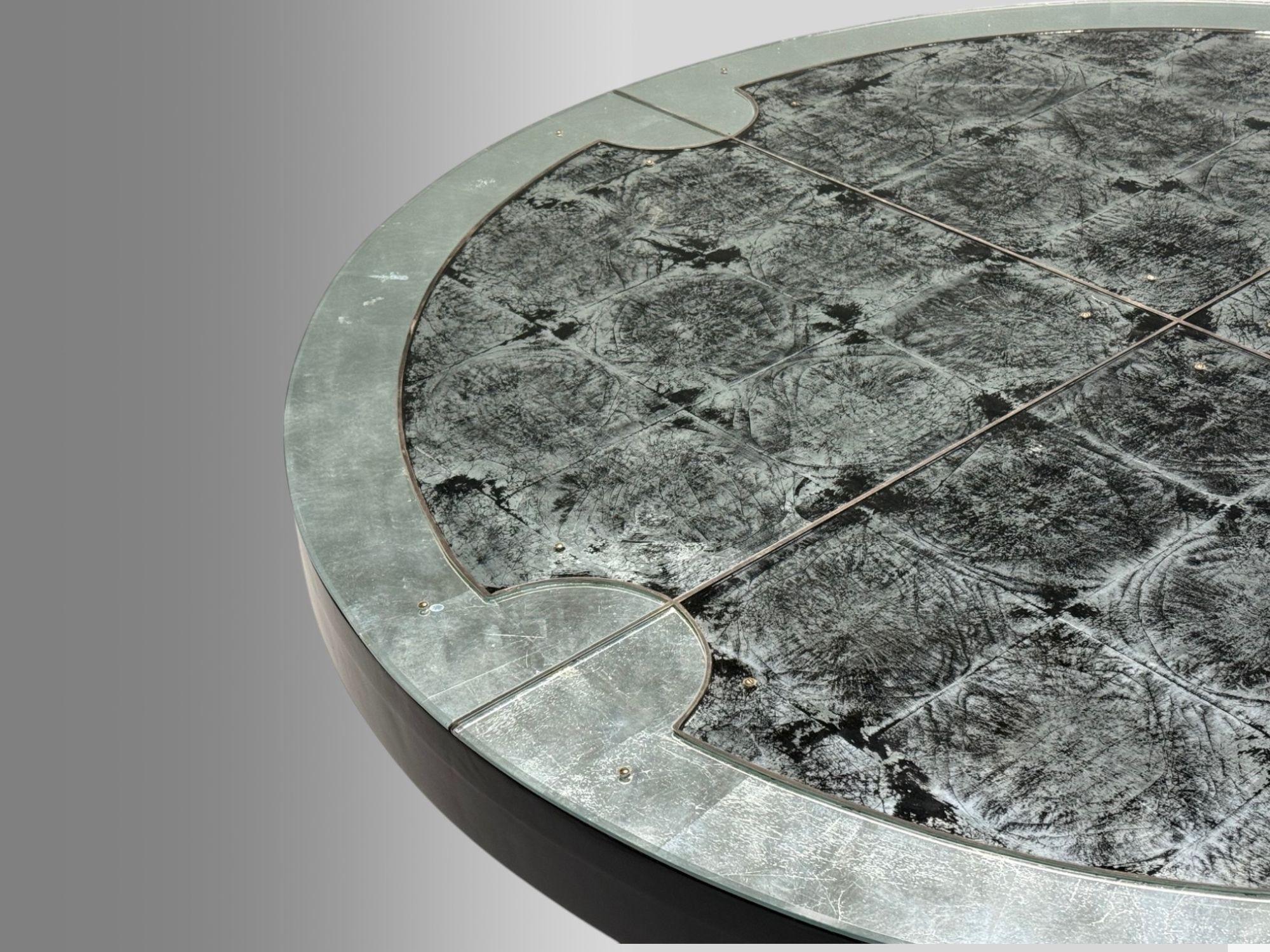 French Maison Jansen Style, Hollywood Regency, Eglomise Mirror, Center Table, 20th C For Sale