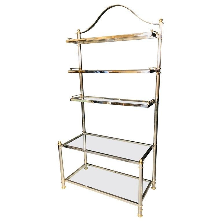 Maison Jansen Style Hollywood Regency Étagère, Bookcase, Brass and Steel Design For Sale