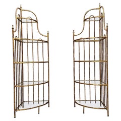 Maison Jansen Style Hollywood Regency Etagères, Brass Faux Bamboo, 1970s