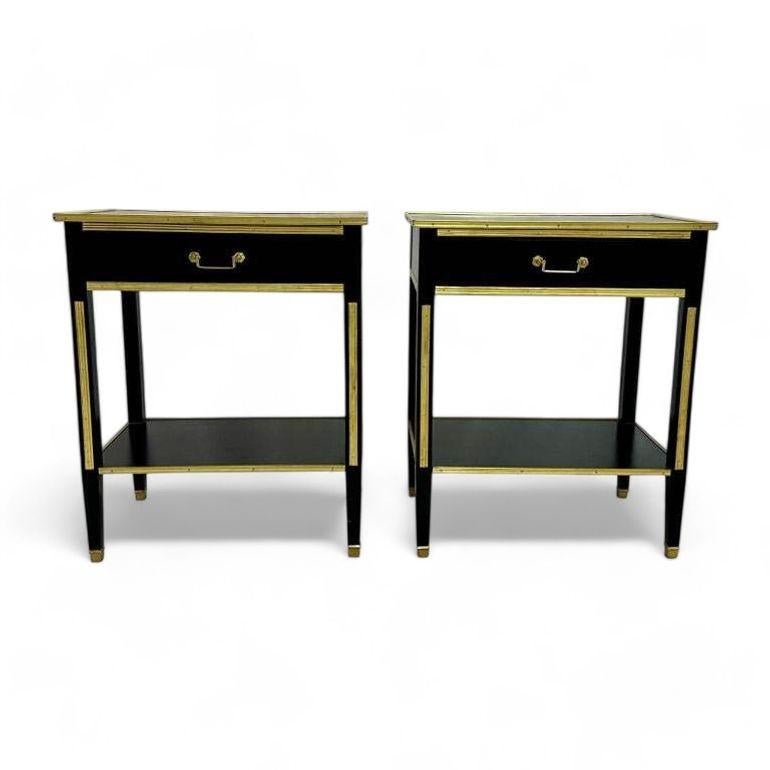 Maison Jansen Style, Hollywood Regency, Nightstands, Black Painted Wood, Brass For Sale 6