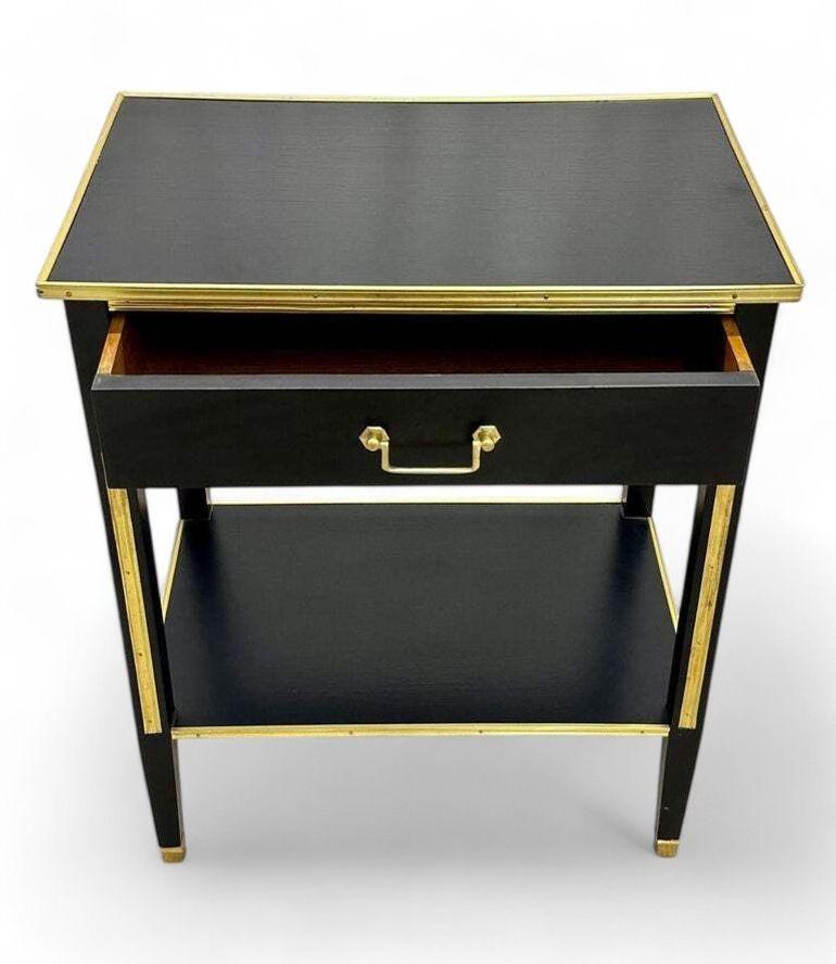 Late 20th Century Maison Jansen Style, Hollywood Regency, Nightstands, Black Painted Wood, Brass For Sale