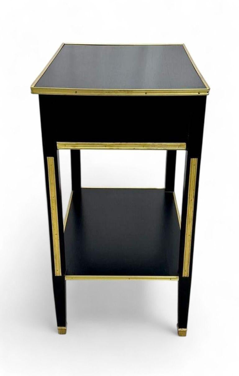 Maison Jansen Style, Hollywood Regency, Nightstands, Black Painted Wood, Brass For Sale 1