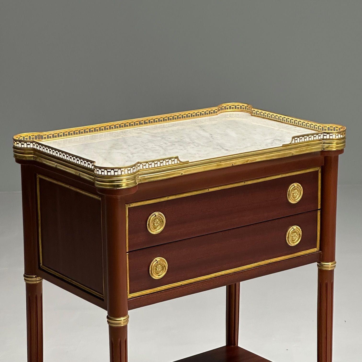 Tables de nuit Hollywood Regency, acajou, marbre, laiton, style Maison Jansen 1