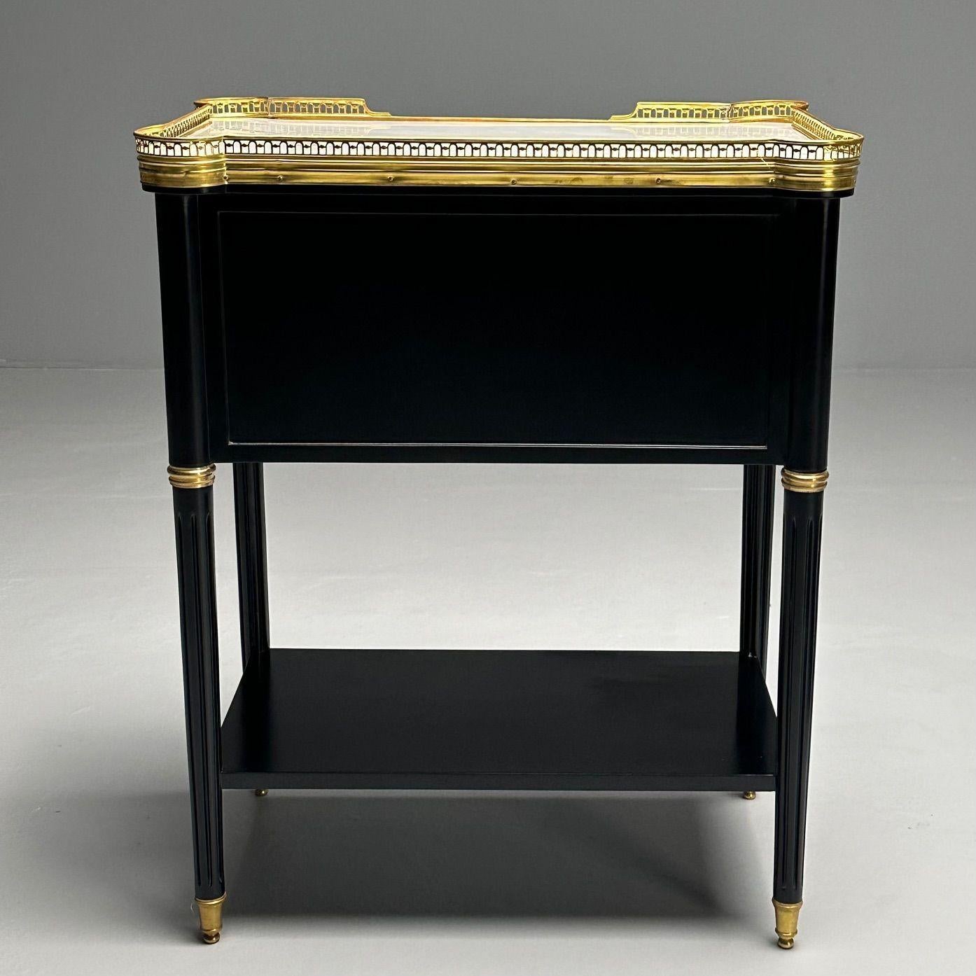 Maison Jansen Style, Hollywood Regency, Tables de nuit, Wood peint, Marbre, Brass 5
