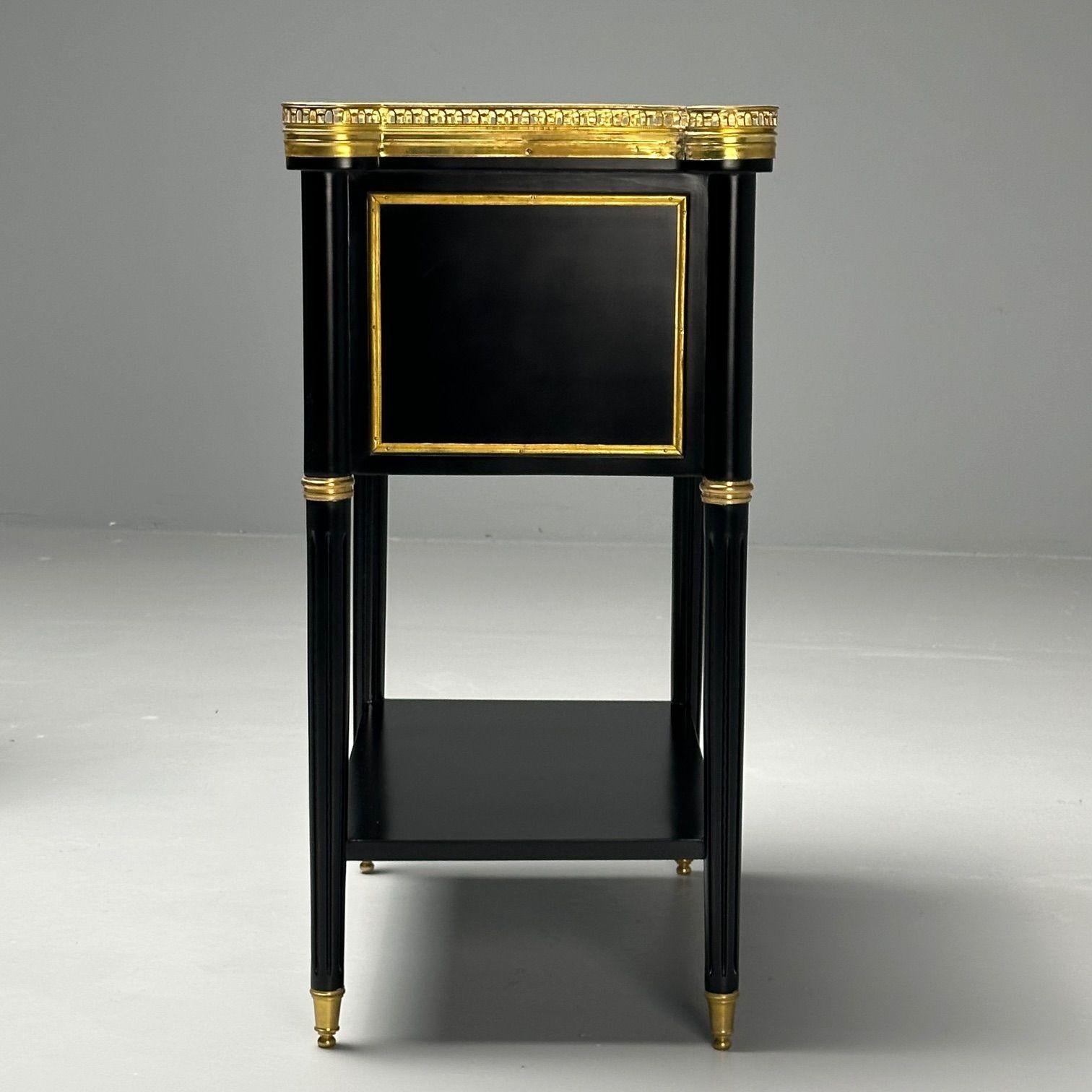 Bronze Maison Jansen Style, Hollywood Regency, Tables de nuit, Wood peint, Marbre, Brass