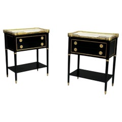 Maison Jansen Style, Hollywood Regency, Tables de nuit, Wood peint, Marbre, Brass