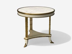Maison Jansen Style, Hollywood Regency, White Lacquer, Brass, Bouilliote Table