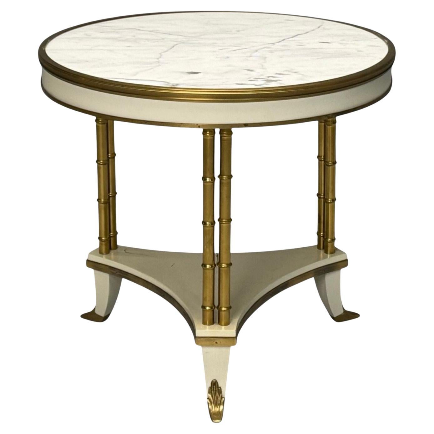 Maison Jansen Style, Hollywood Regency, White Lacquer, Brass, Bouilliote Table