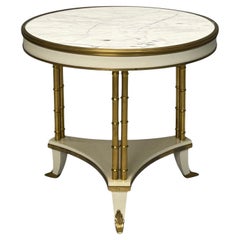 Table Bouilliote style Maison Jansen, Hollywood Regency, laque blanche, laiton
