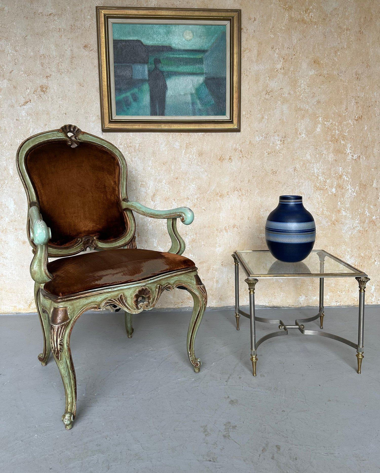 Maison Jansen Stil Italienisch 1940er Jahre Stahl und Glas End Tabelle (Art déco) im Angebot