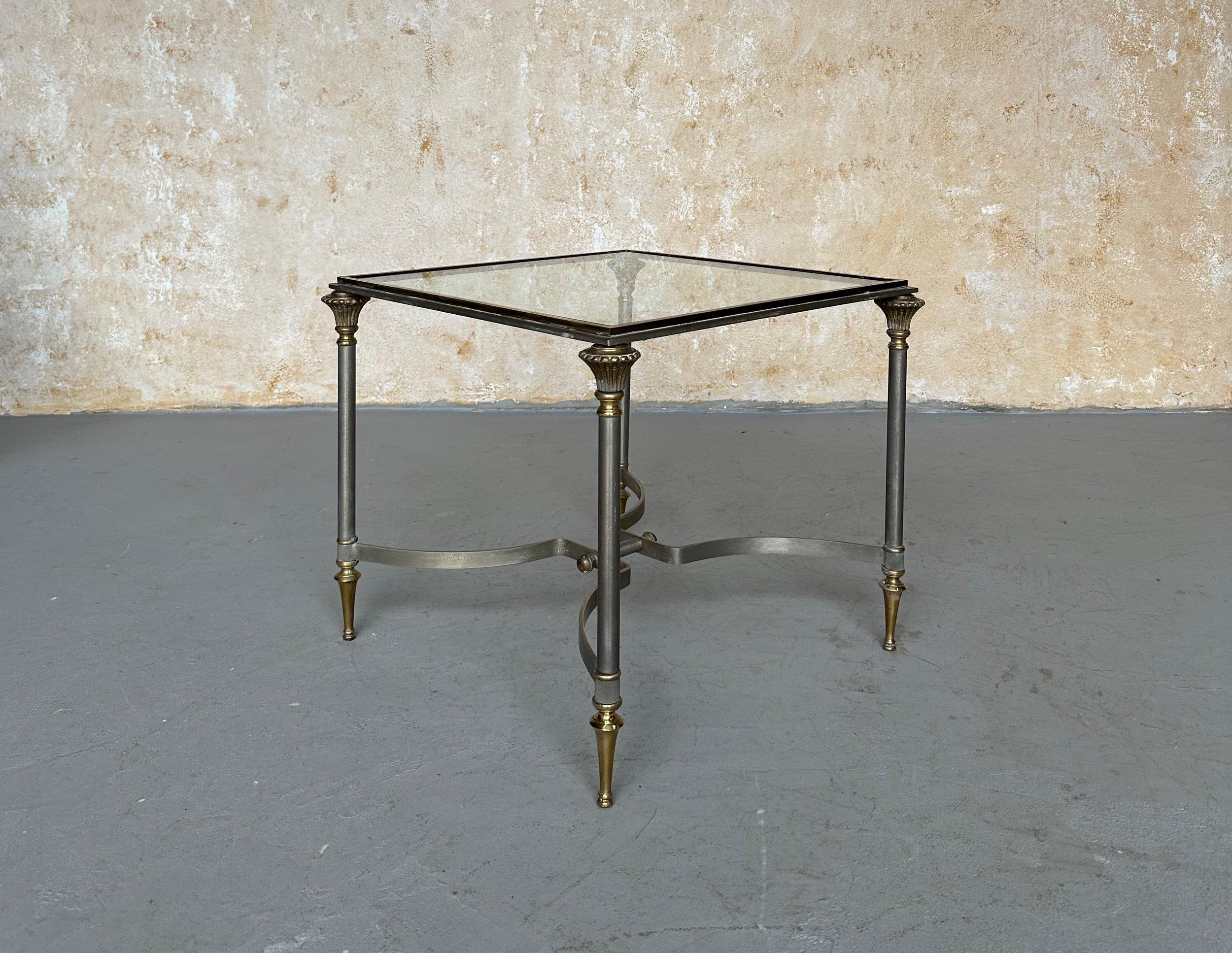 Maison Jansen Stil Italienisch 1940er Jahre Stahl und Glas End Tabelle im Zustand „Gut“ im Angebot in Buchanan, NY