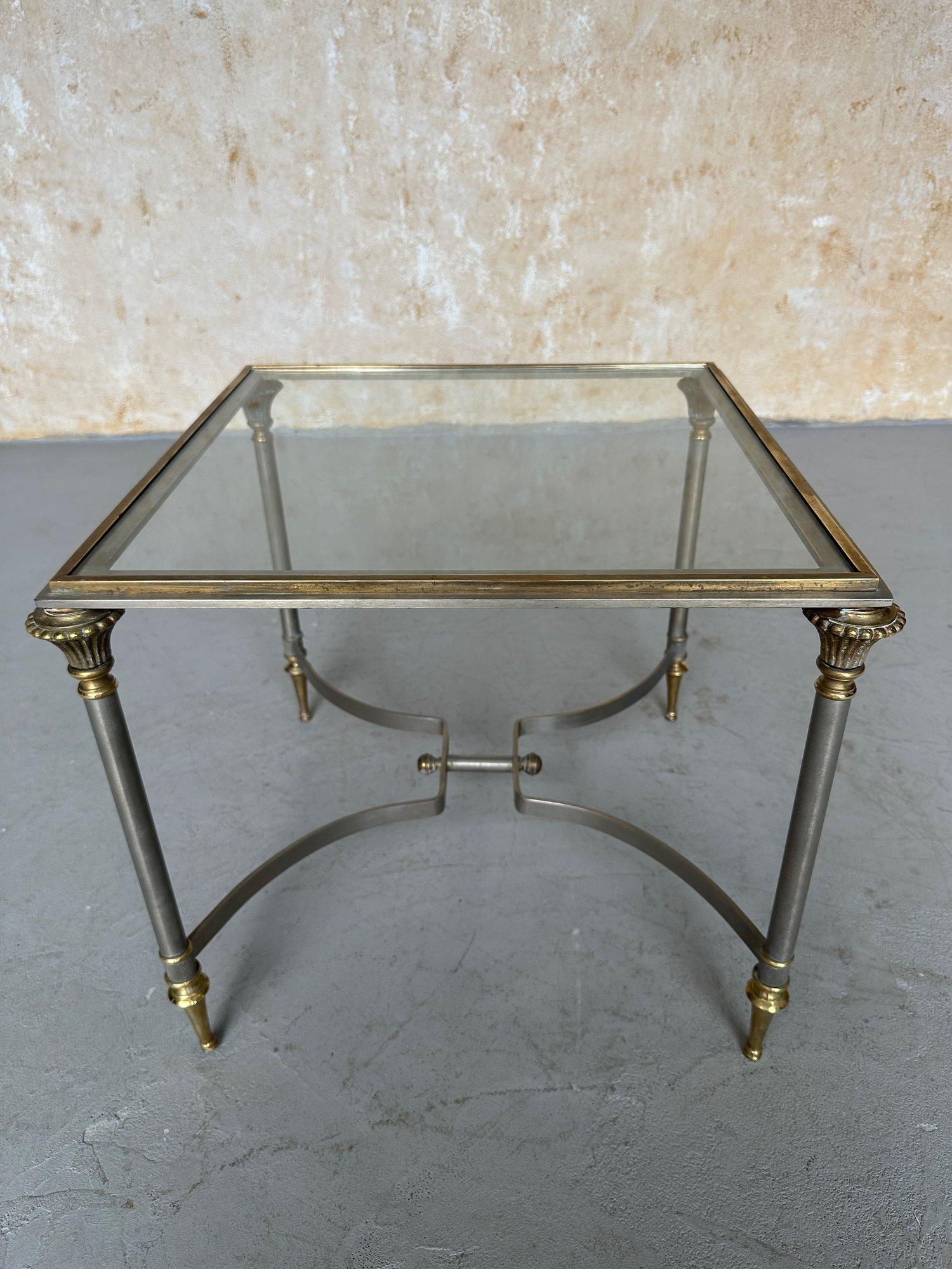Maison Jansen Stil Italienisch 1940er Jahre Stahl und Glas End Tabelle im Angebot 1
