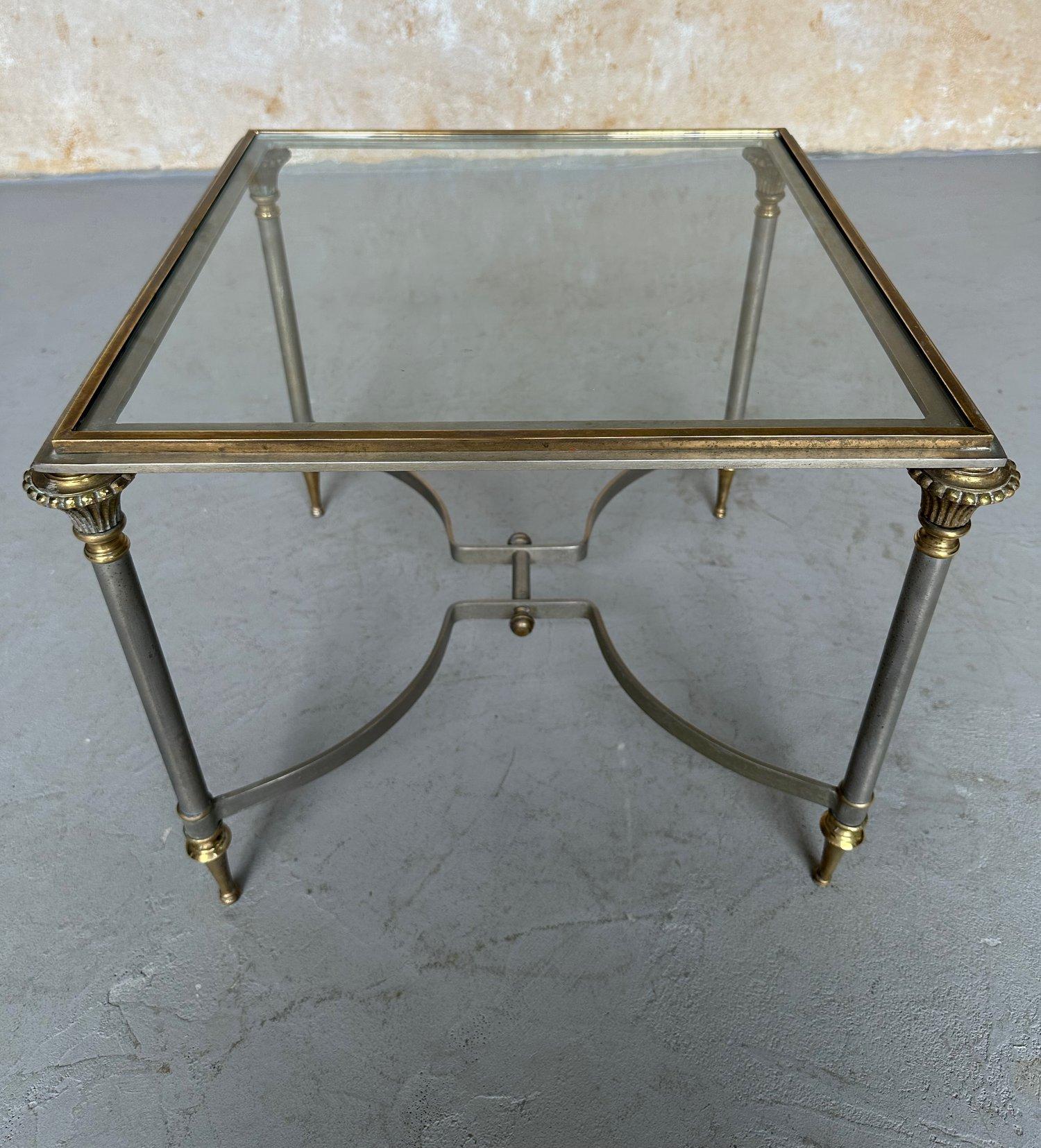 Maison Jansen Stil Italienisch 1940er Jahre Stahl und Glas End Tabelle im Angebot 2