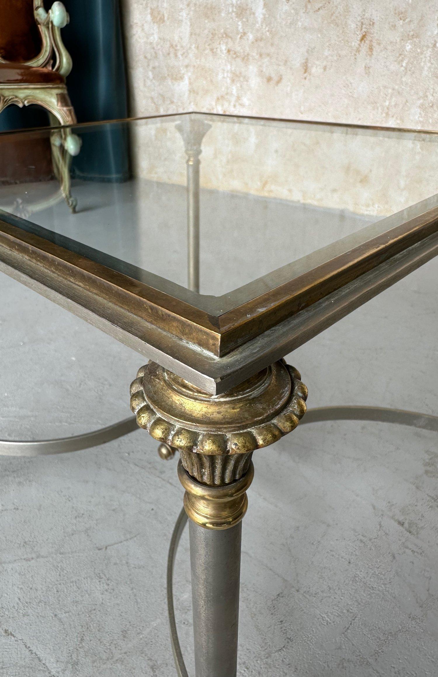 Maison Jansen Stil Italienisch 1940er Jahre Stahl und Glas End Tabelle im Angebot 3