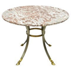 Maison Jansen Style Italian Neoclassical Brass Hoof Foot Marble Top Center Table
