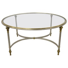 Maison Jansen Style Italian Neoclassical Steel Brass Round Cocktail Coffee Table Maison Jansen Style Italian Neoclassical Steel Brass Round Cocktail Coffee Table