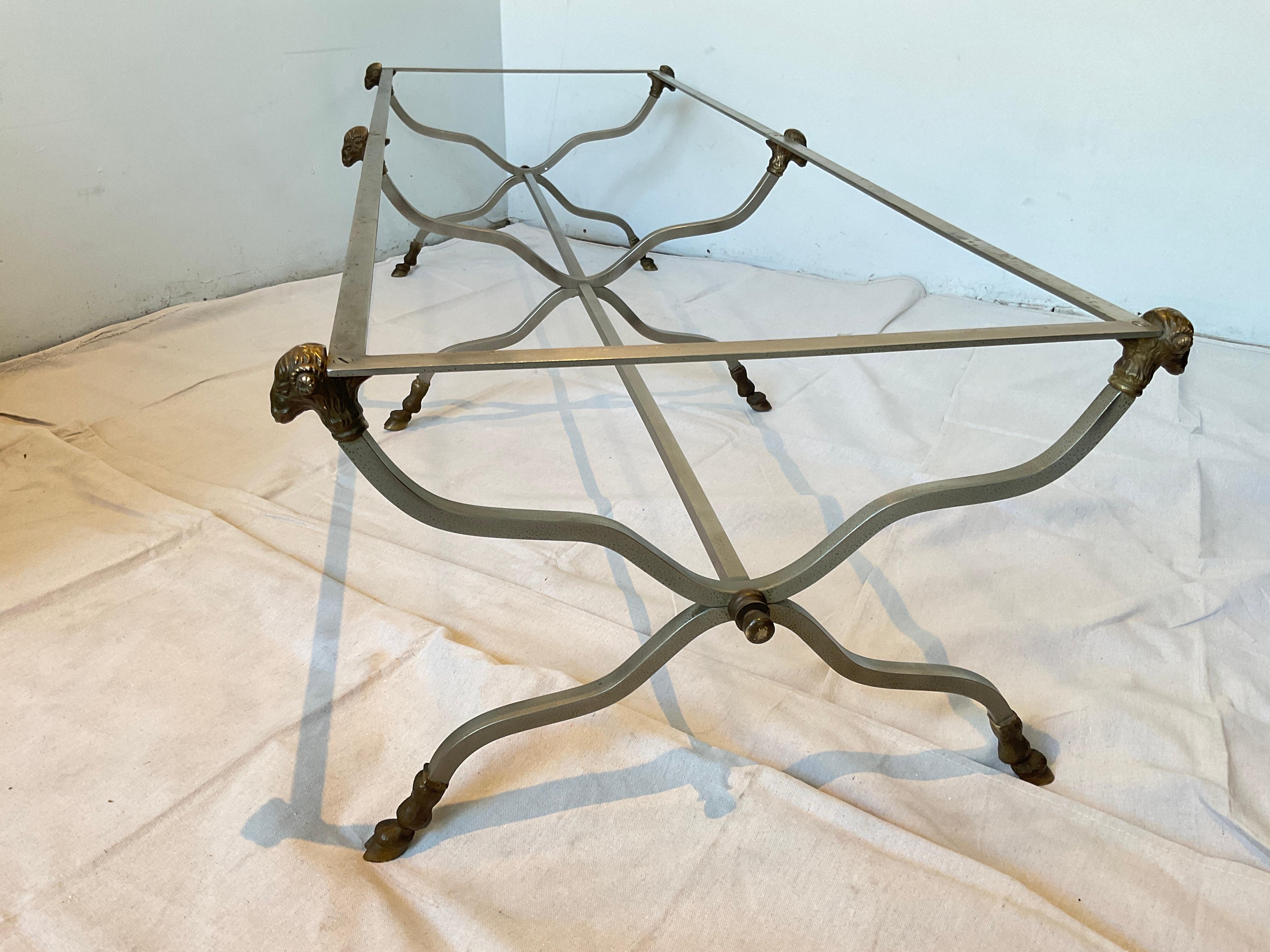 Maison Jansen Style Italian Ram Head Brass and Steel Coffee Table / Bench Base 1