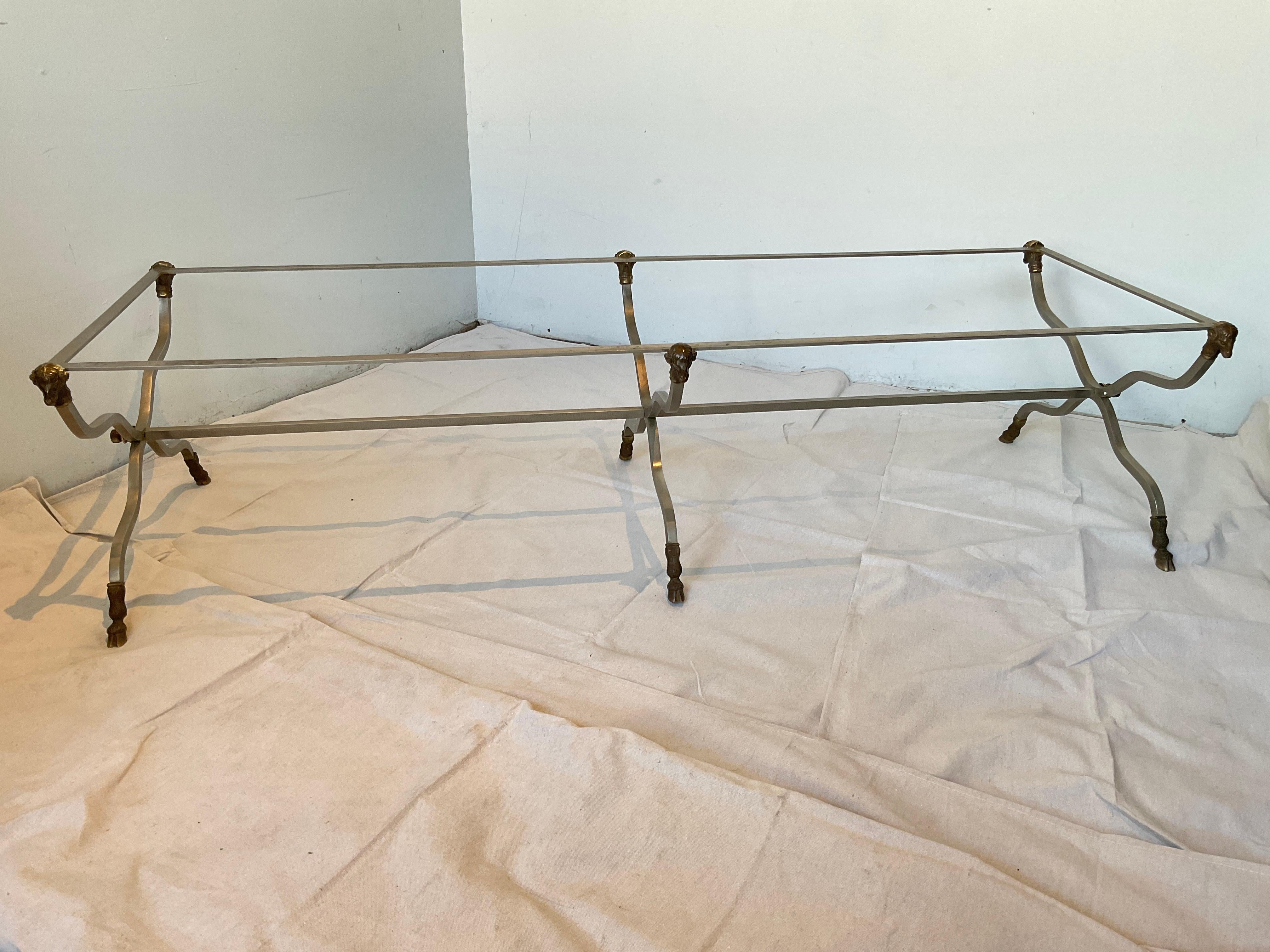 Maison Jansen Style Italian Ram Head Brass and Steel Coffee Table / Bench Base 2