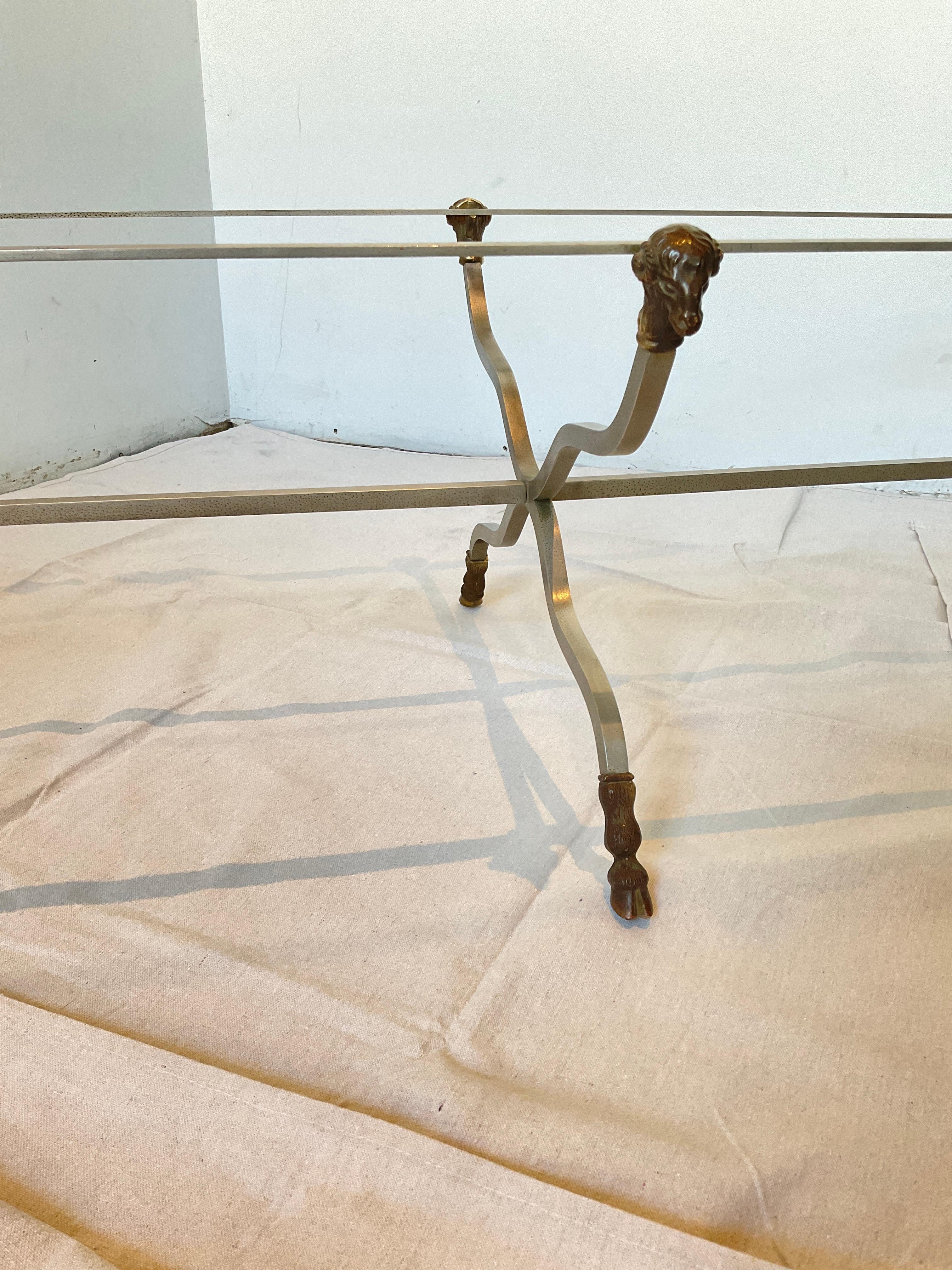 Maison Jansen Style Italian Ram Head Brass and Steel Coffee Table / Bench Base 3