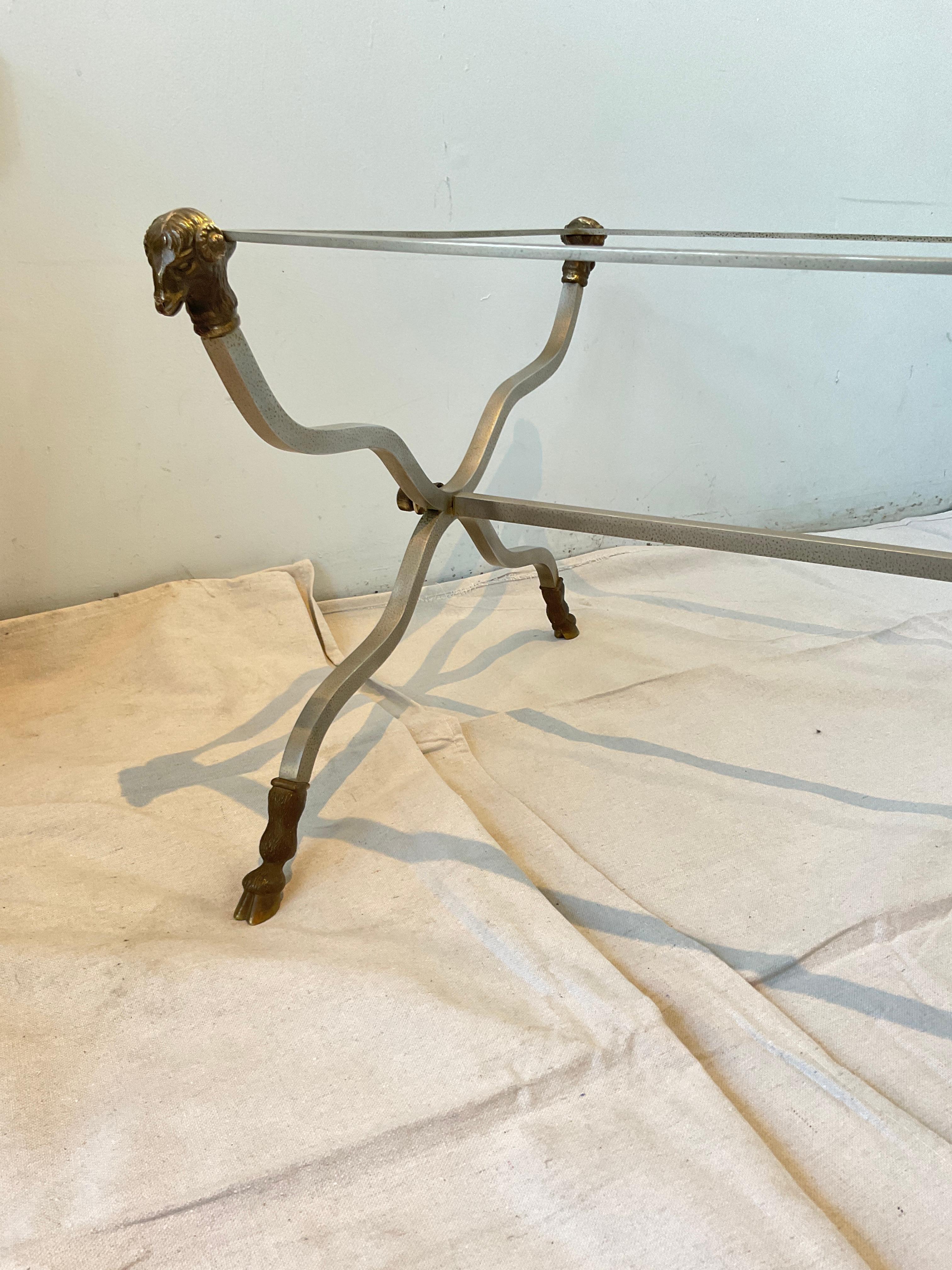 Maison Jansen Style Italian Ram Head Brass and Steel Coffee Table / Bench Base 4