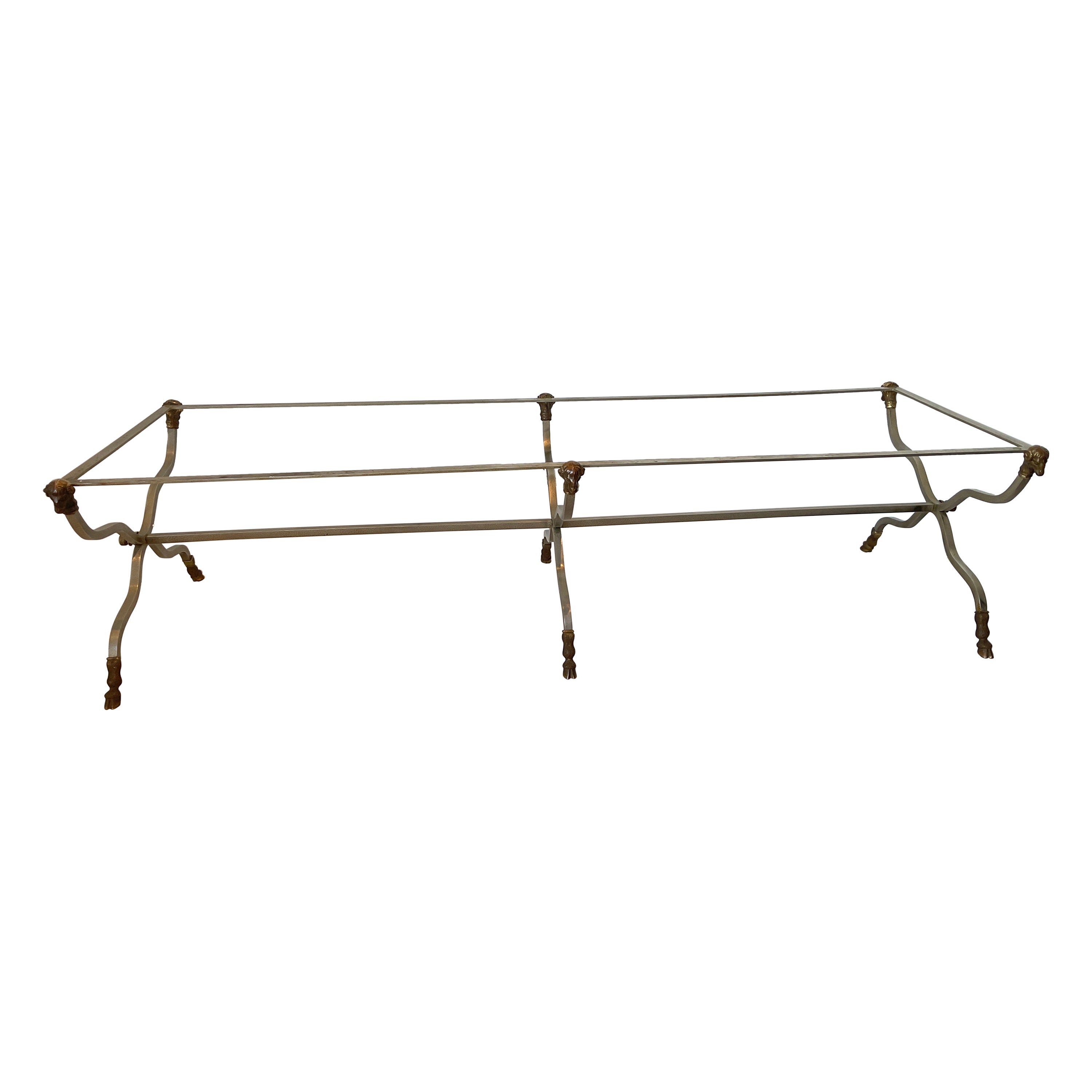 Maison Jansen Style Italian Ram Head Brass and Steel Coffee Table / Bench Base