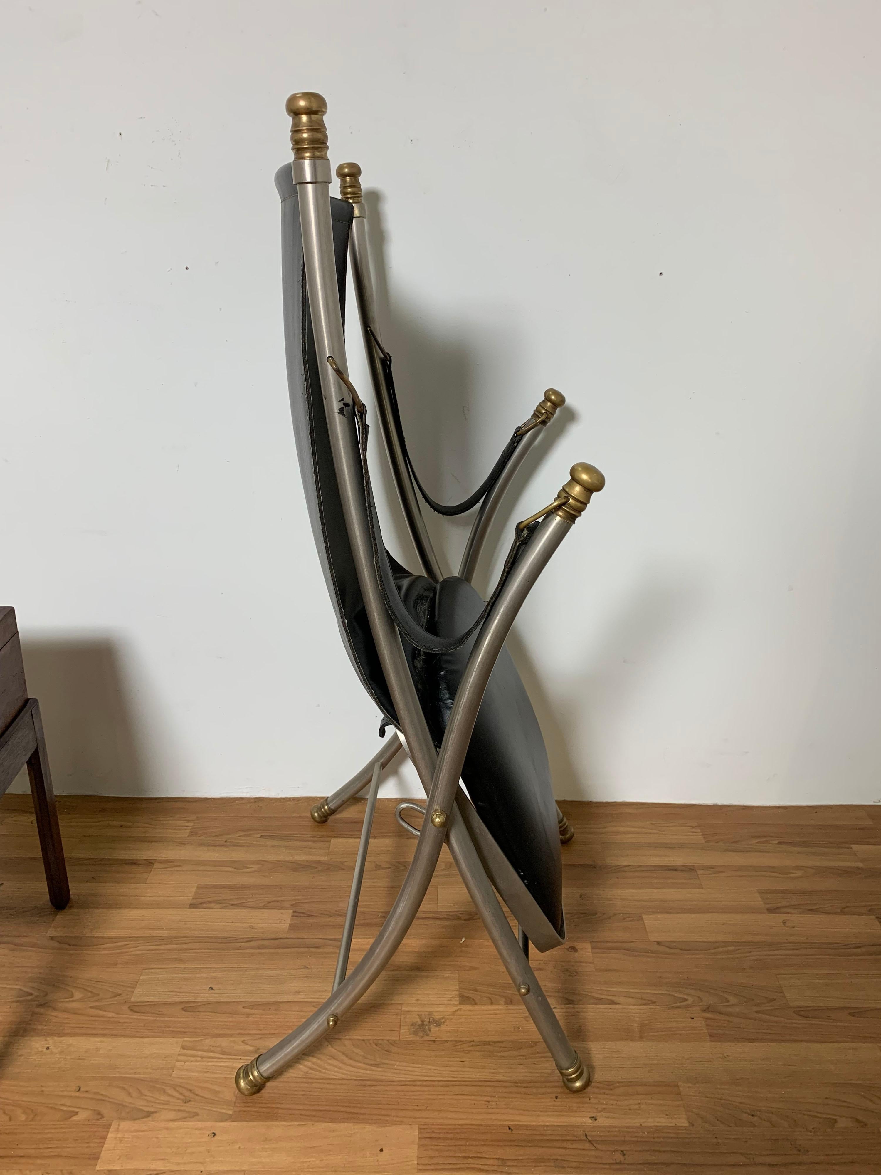 Maison Jansen Style Leather Campaign Chair, Circa 1960s 1