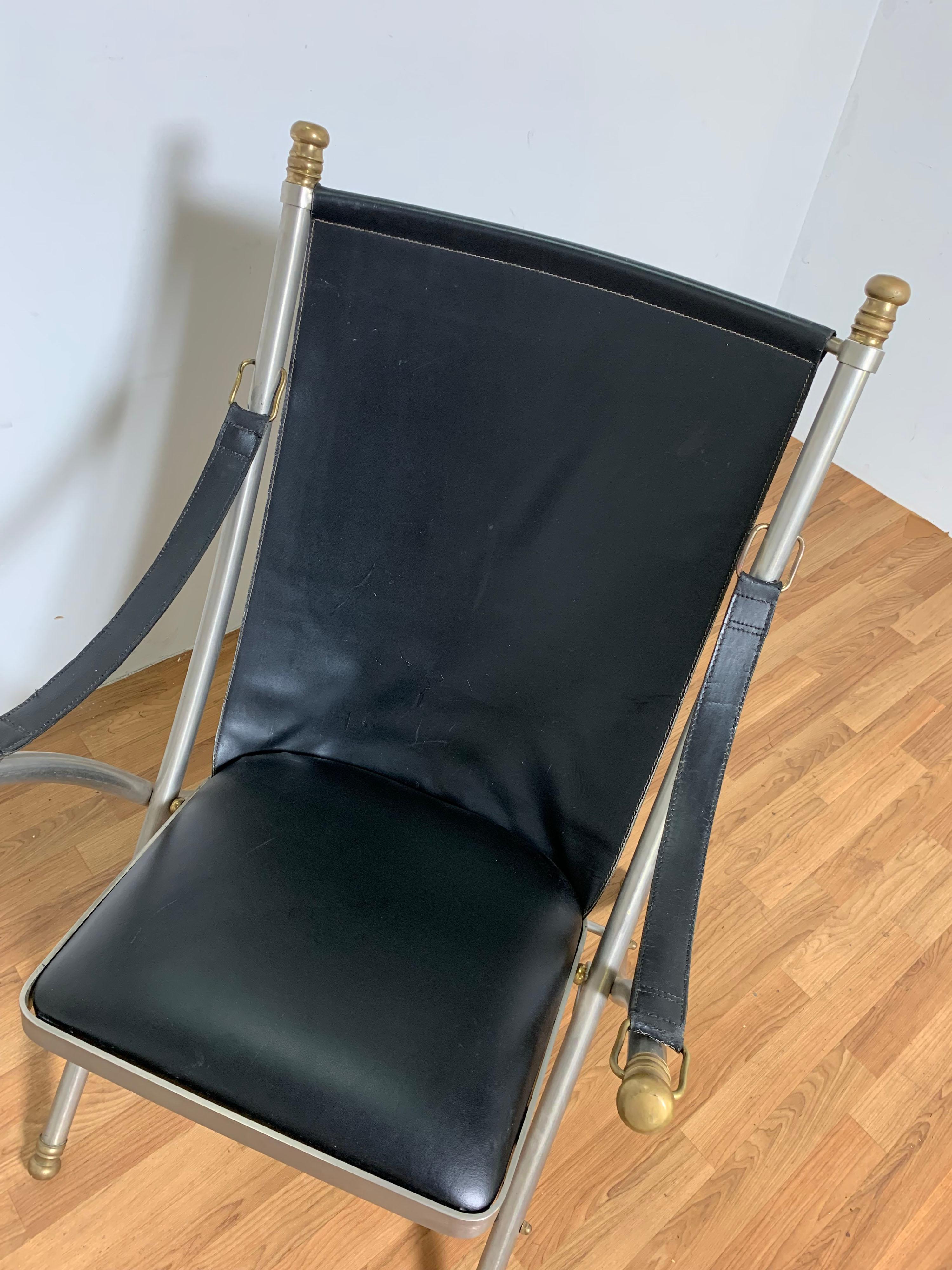 Maison Jansen Style Leather Campaign Chair, Circa 1960s 2