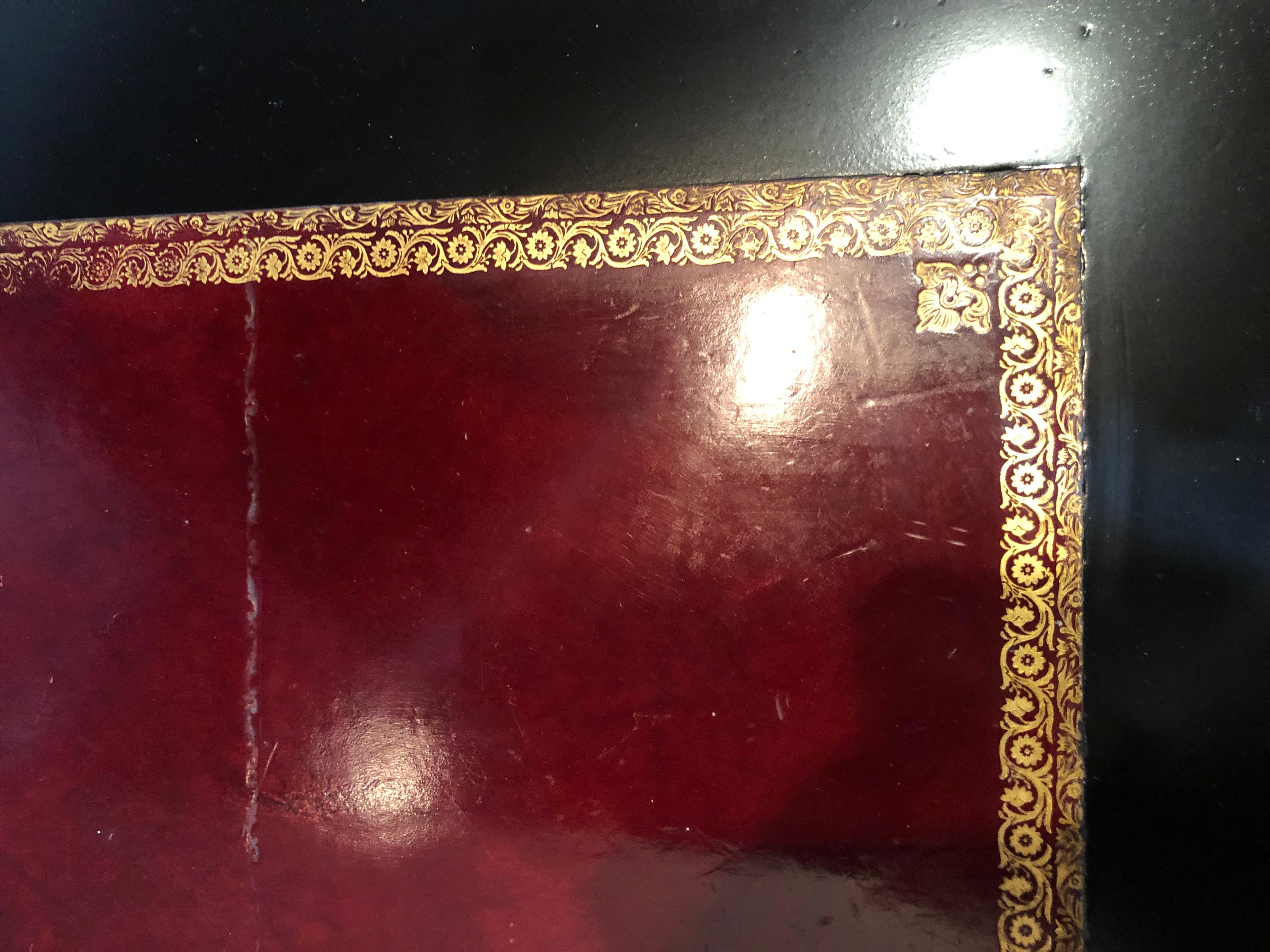 Maison Jansen Style Louis XVI Fashioned Red Tooled Leather Top Ebony Desk 8
