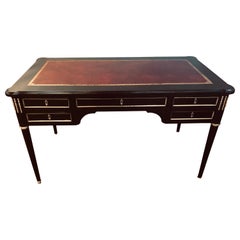 Maison Jansen Style Louis XVI Fashioned Red Tooled Leather Top Ebony Desk