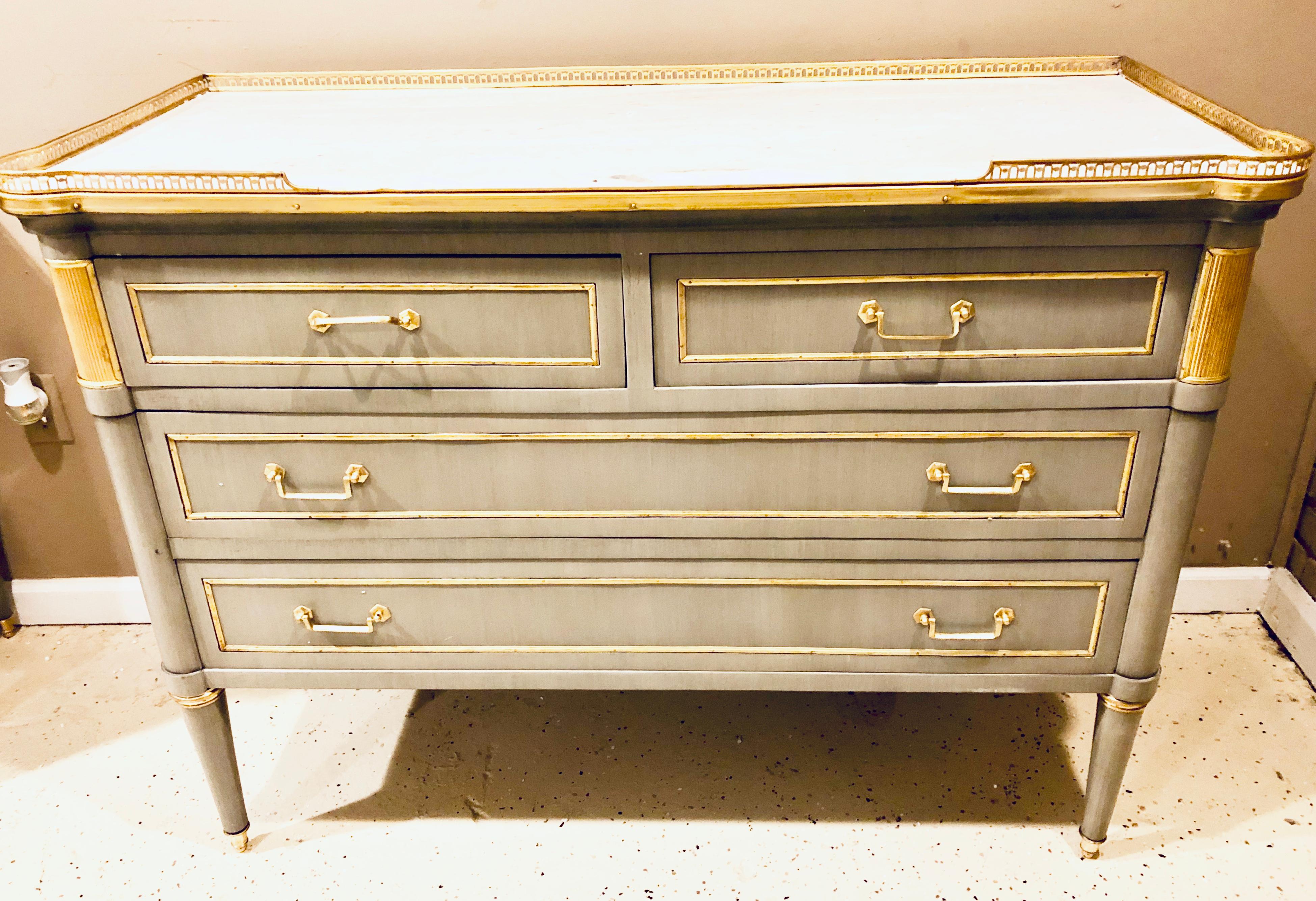 Hollywood Regency Maison Jansen Style Louis XVI Painted Commodes, Chests or Nightstands a Pair 