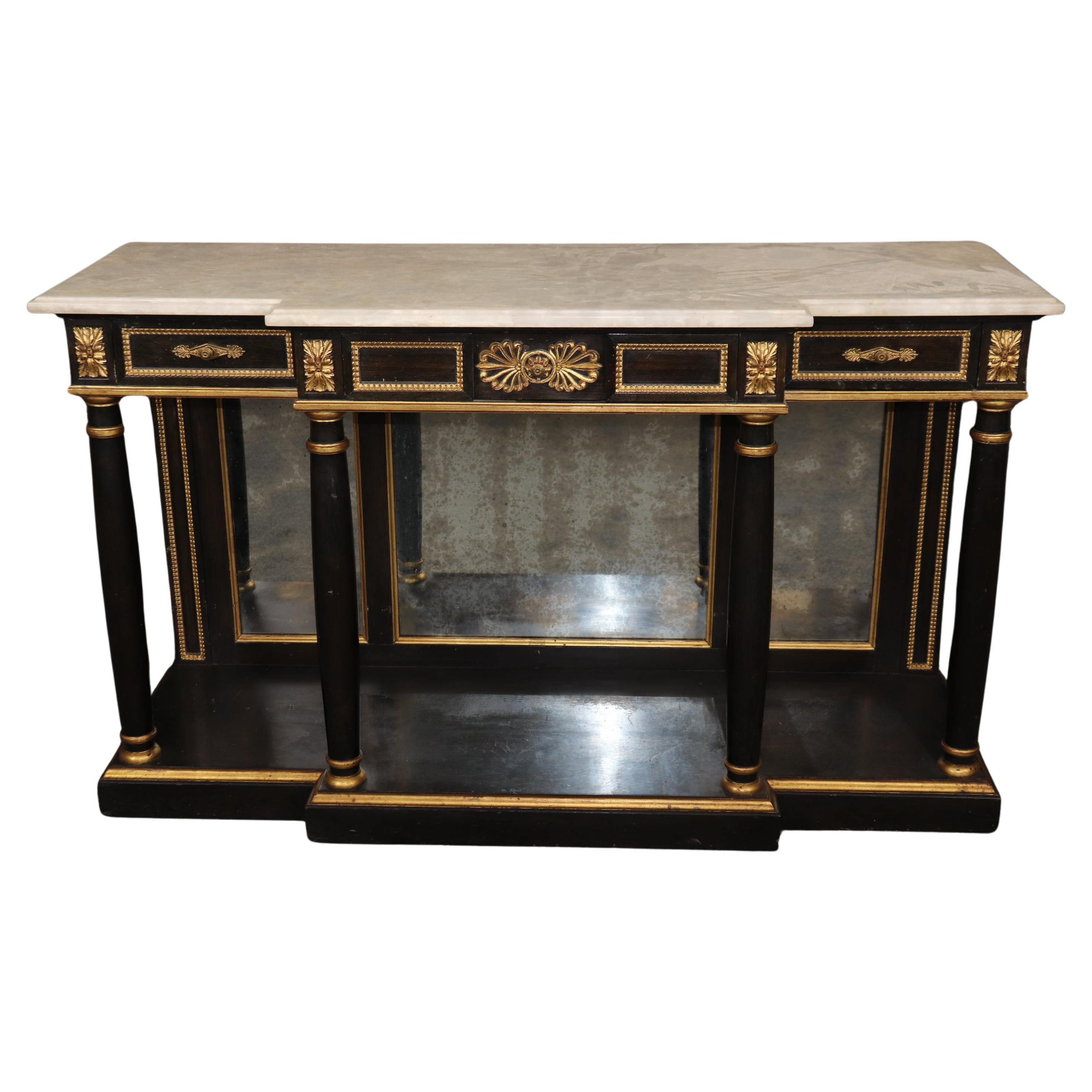 Louis XVI Style Marble Top Console Server Patinated Mirror