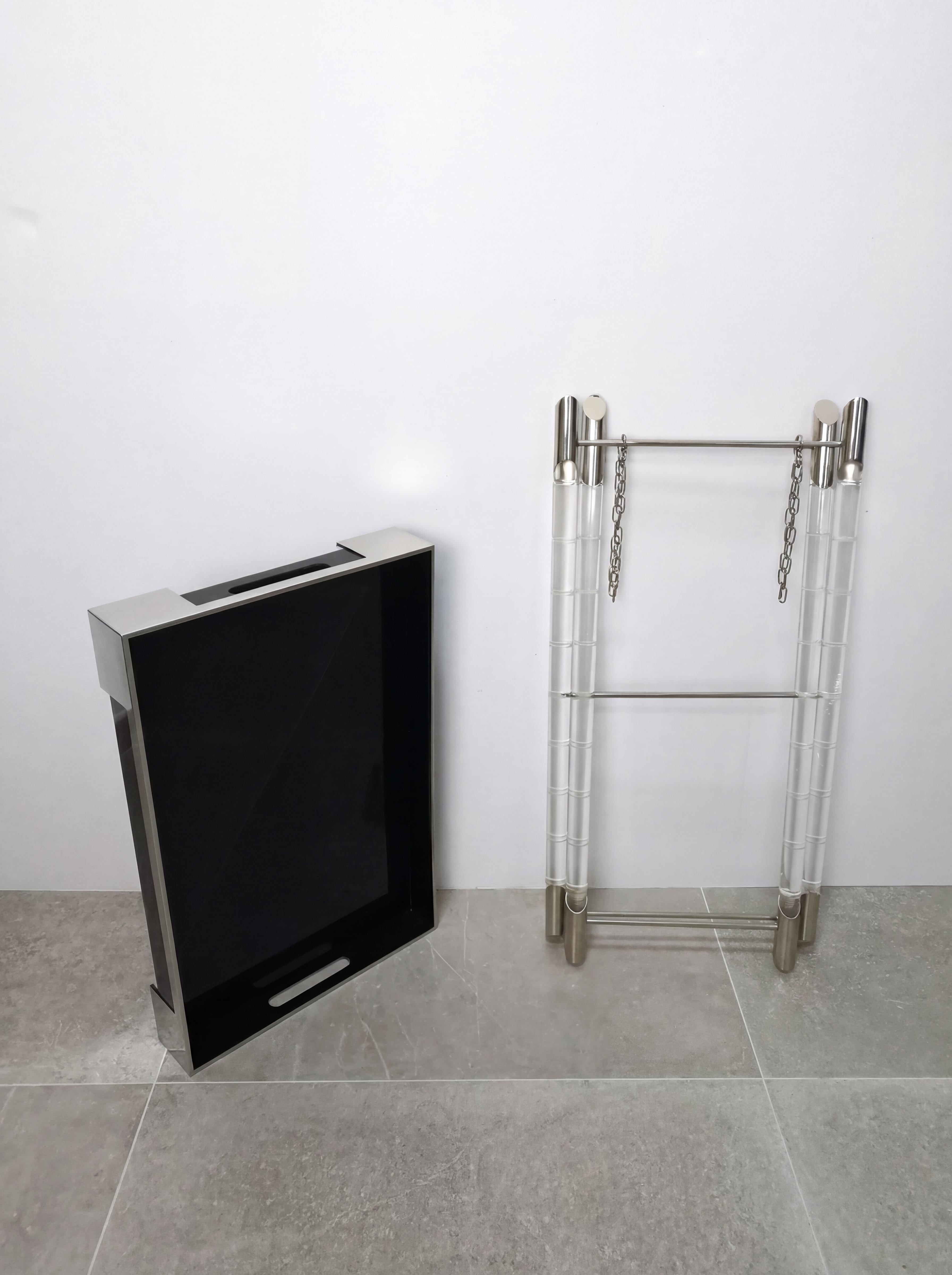 Hollywood Regency Maison Jansen Style Lucite Faux Bamboo and Chrome Tray Table 1970s For Sale