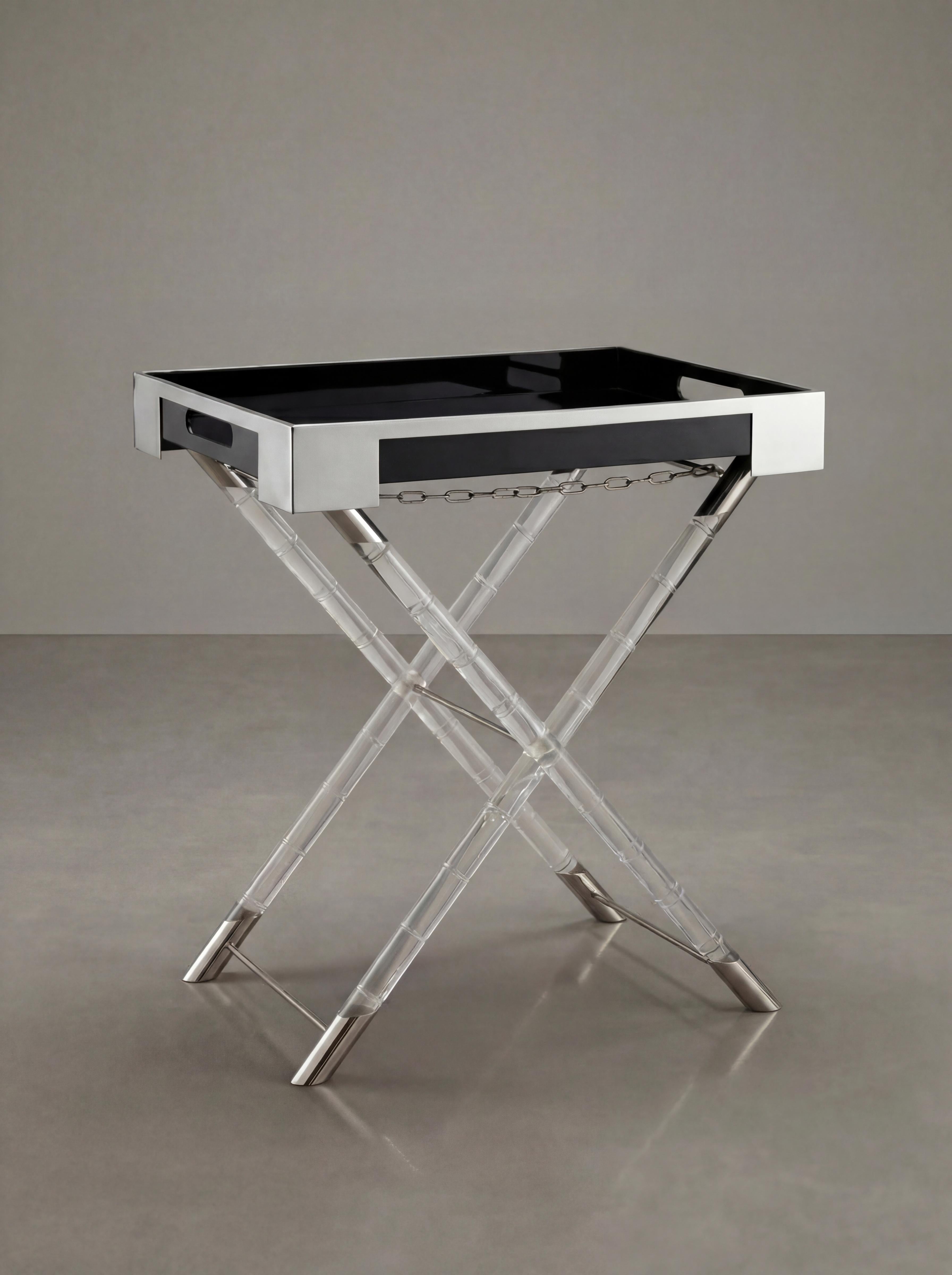 Maison Jansen Style Lucite Faux Bamboo and Chrome Tray Table 1970s In Good Condition For Sale In Benalmadena, ES