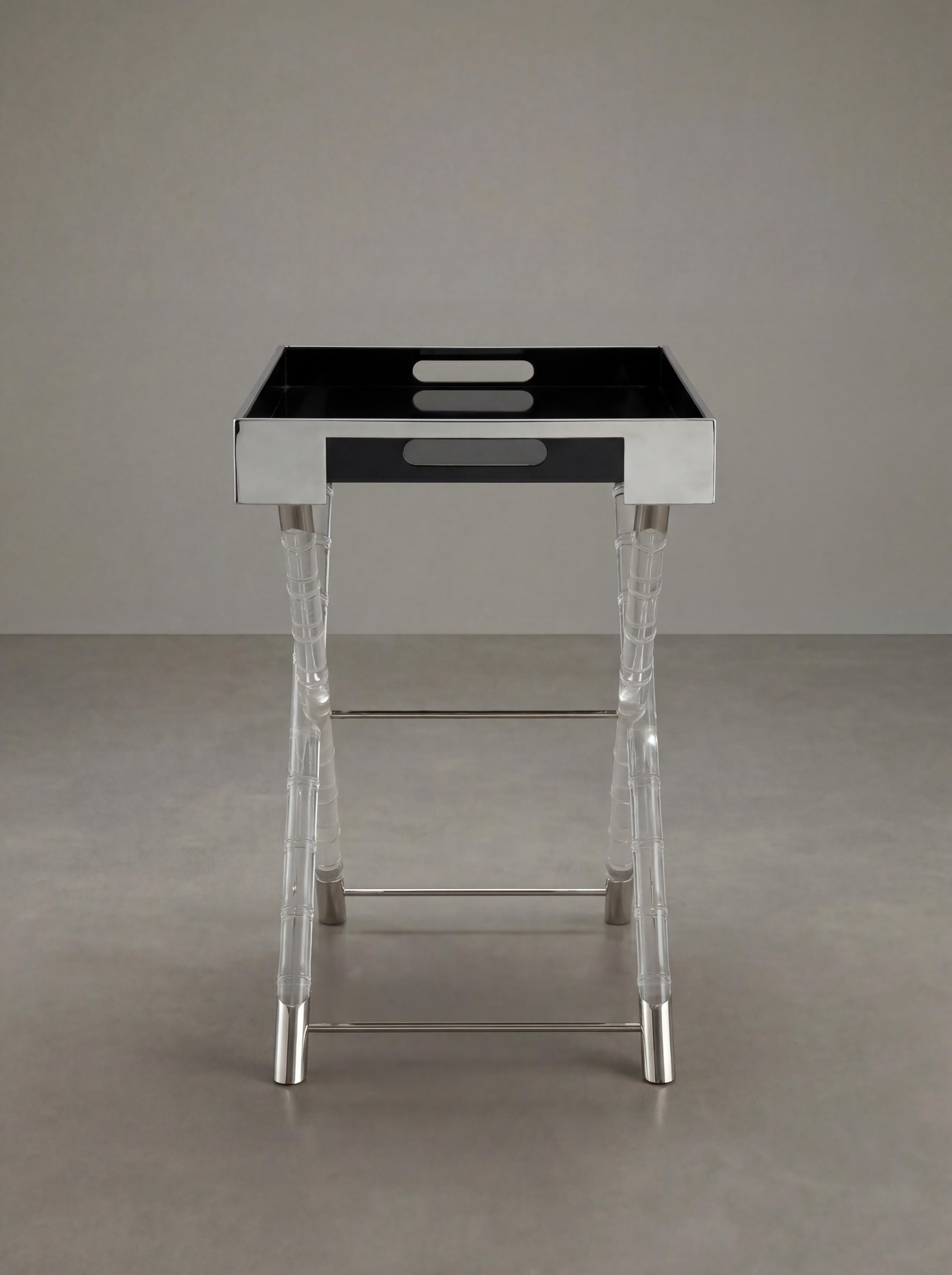 Late 20th Century Maison Jansen Style Lucite Faux Bamboo and Chrome Tray Table 1970s For Sale