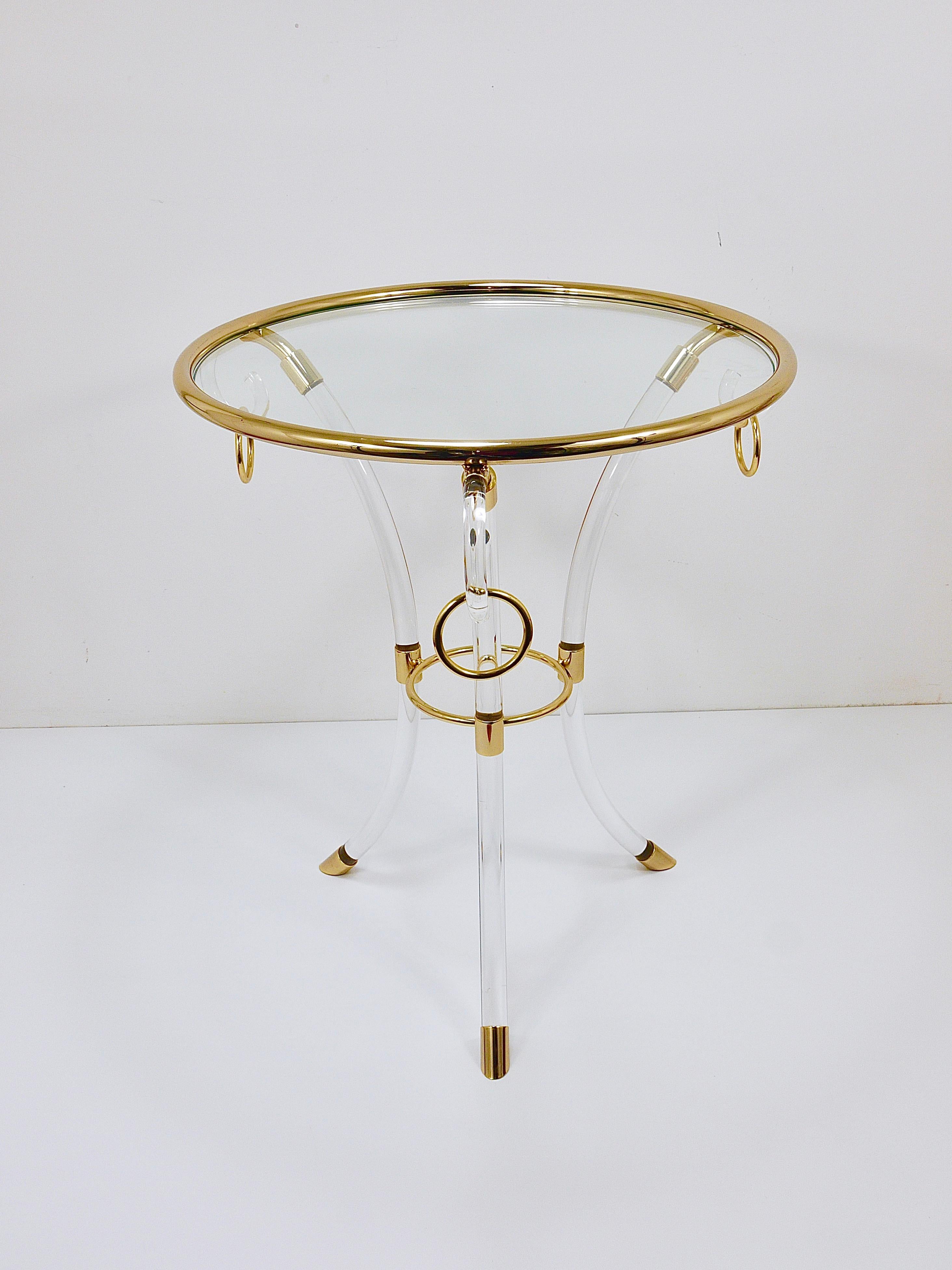 Maison Jansen Style Lucite & Gilt Metal Tripod Coffee Table Pedestal Gueridon For Sale 6