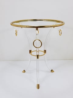 Maison Jansen Style Lucite & Gilt Metal Tripod Coffee Table Pedestal Gueridon
